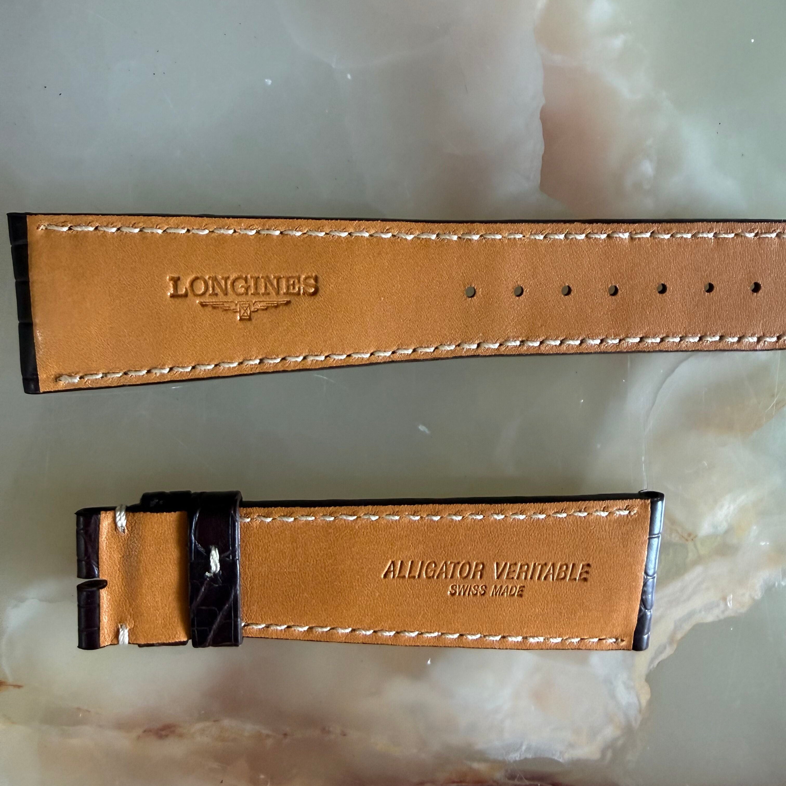 Authentic Longines Brown Alligator Cream Stitching Watch Band Strap 25mm