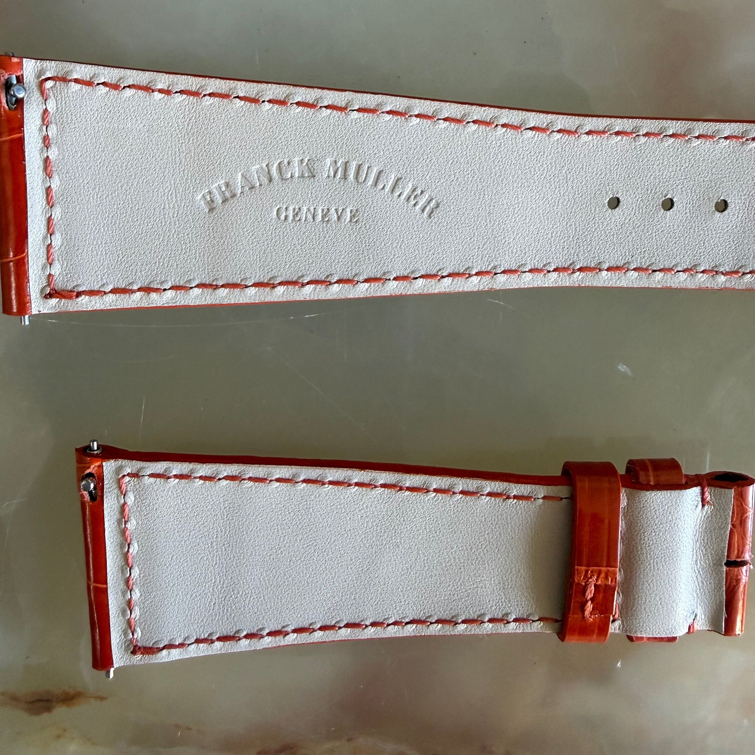 Authentic Franck Muller Orange Shiny Alligator Watch Strap Band 26mm