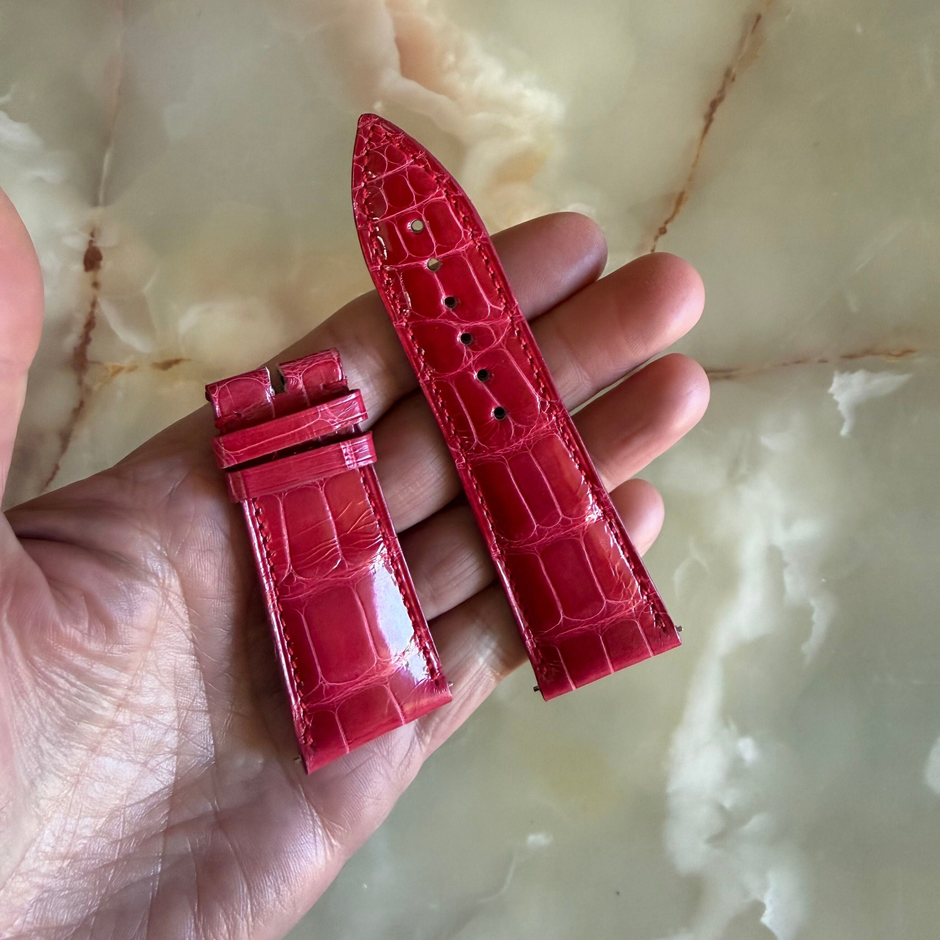 Authentic Franck Muller Red Alligator Stitching Padded Watch Strap Band 27mm