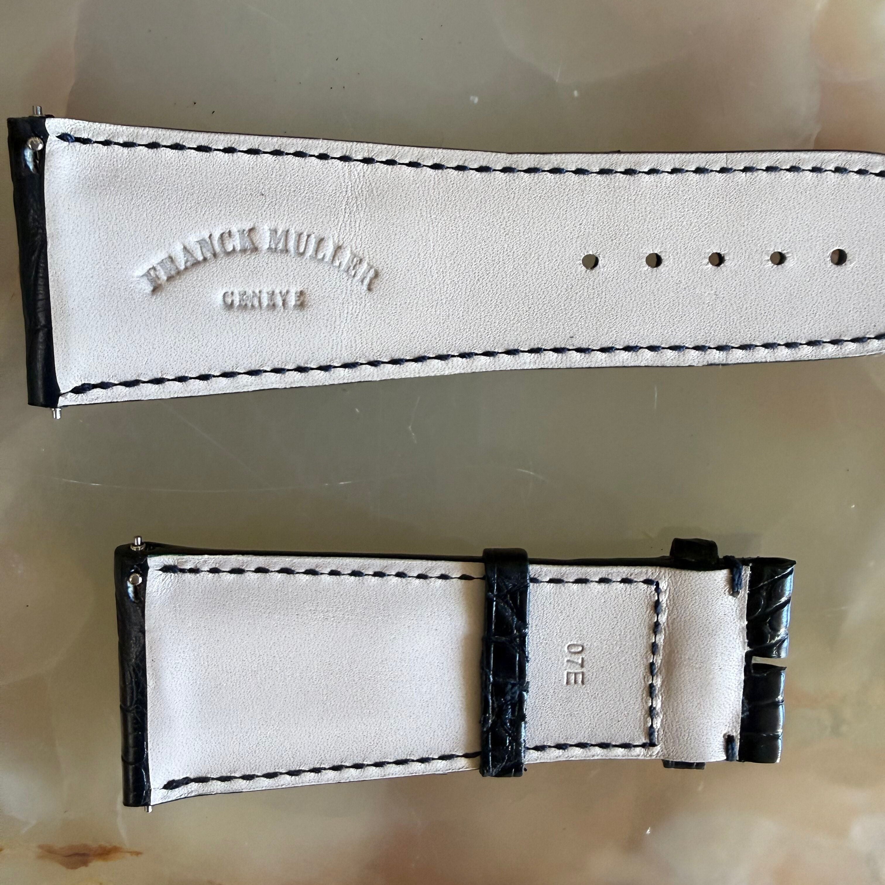 Authentic Franck Muller Blue Alligator Stitching Padded Watch Strap Band 29.5mm