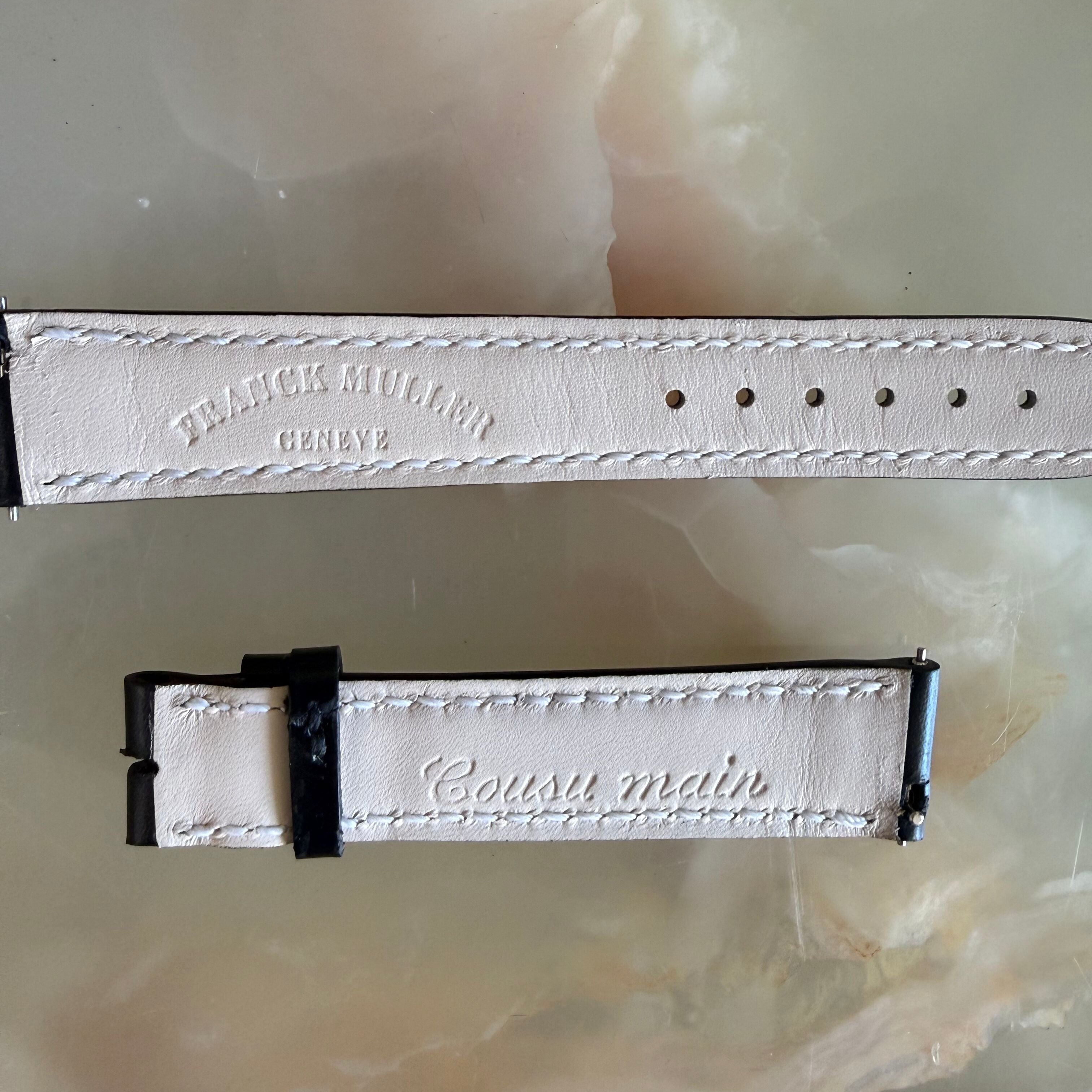 Authentic Franck Muller Black Leather Stitching Padded Watch Strap Band 16mm