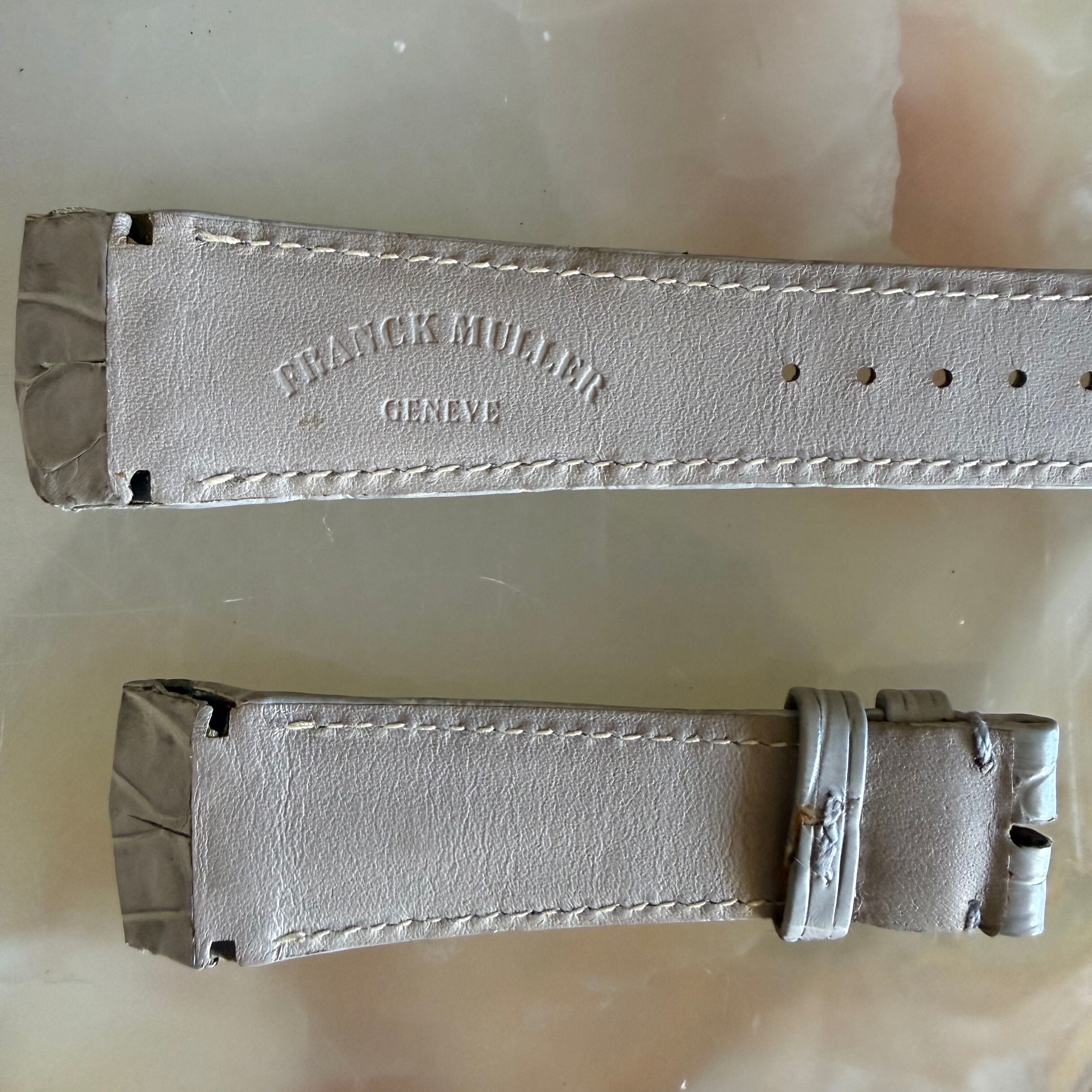 Authentic Franck Muller Grey Crocodile Stitching Padded Watch Strap Band 21mm