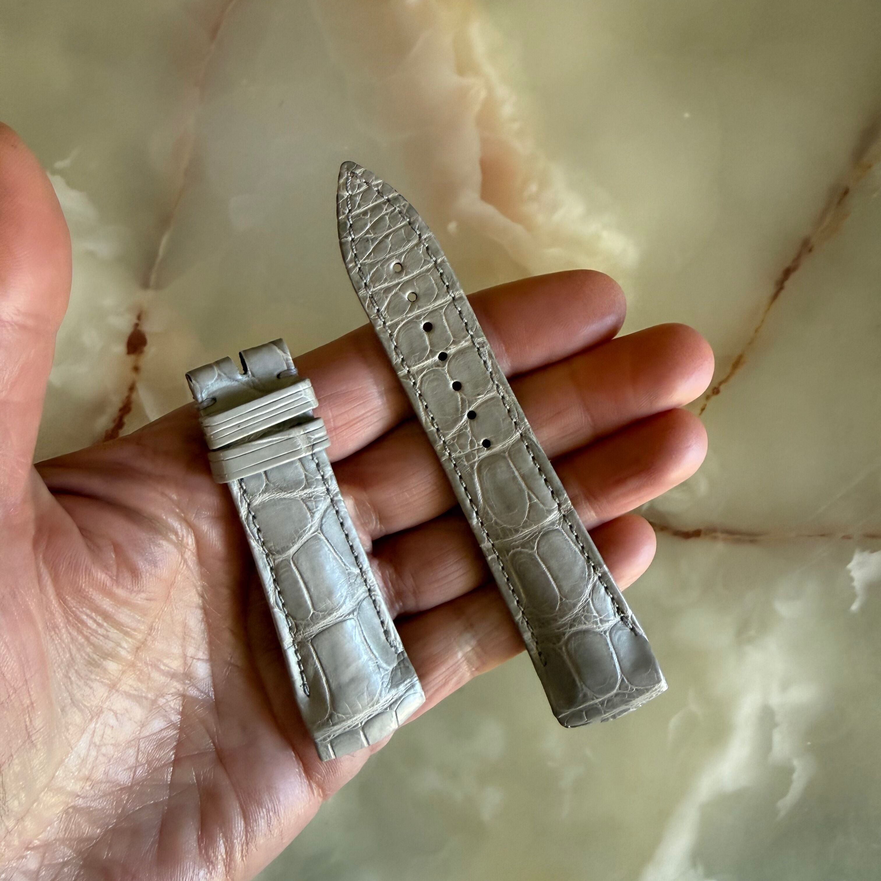 Authentic Franck Muller Grey Crocodile Stitching Padded Watch Strap Band 21mm