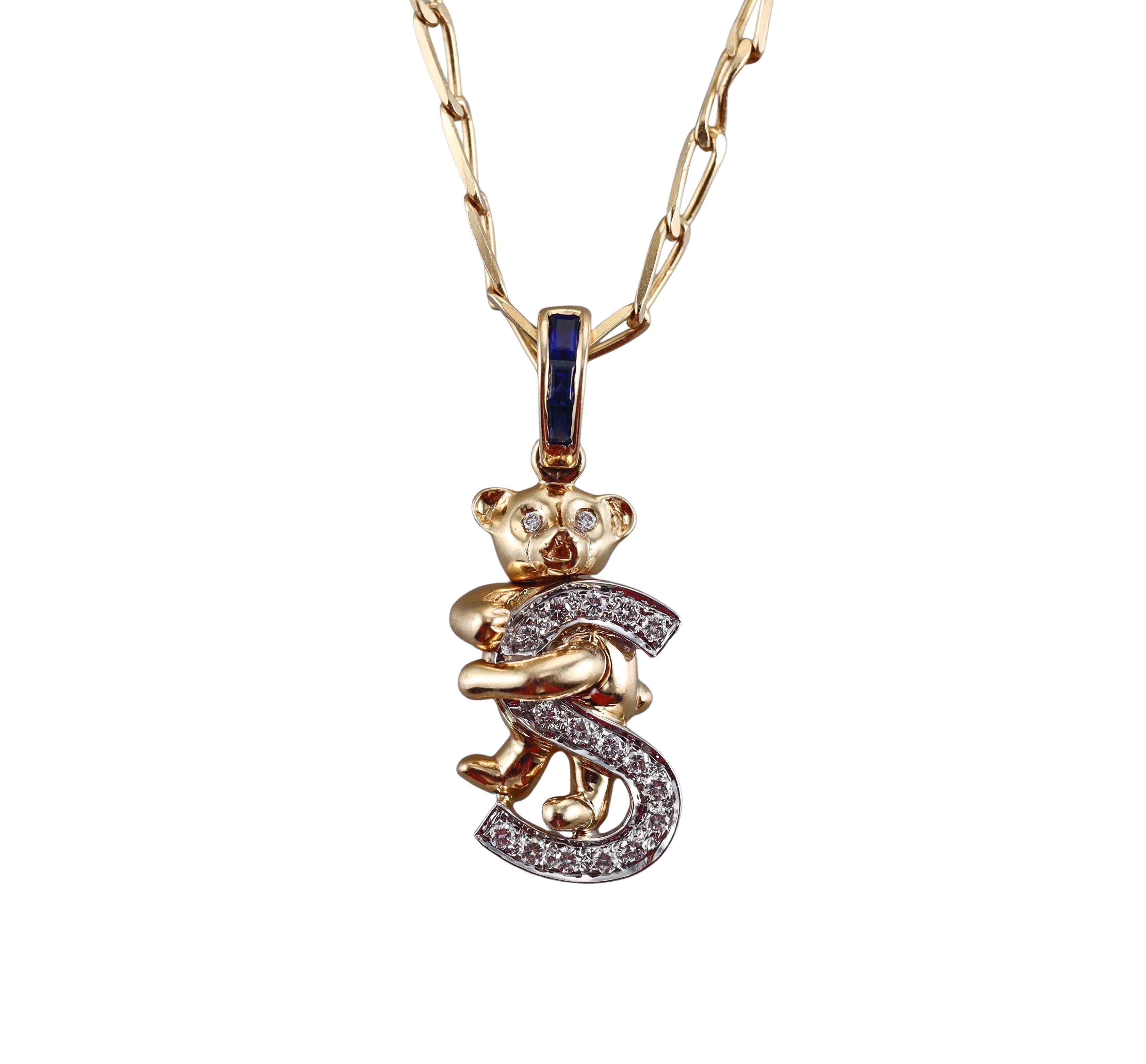 Mouawad 18k Gold Initial ''S'' Sapphire Diamond Pendant Necklace