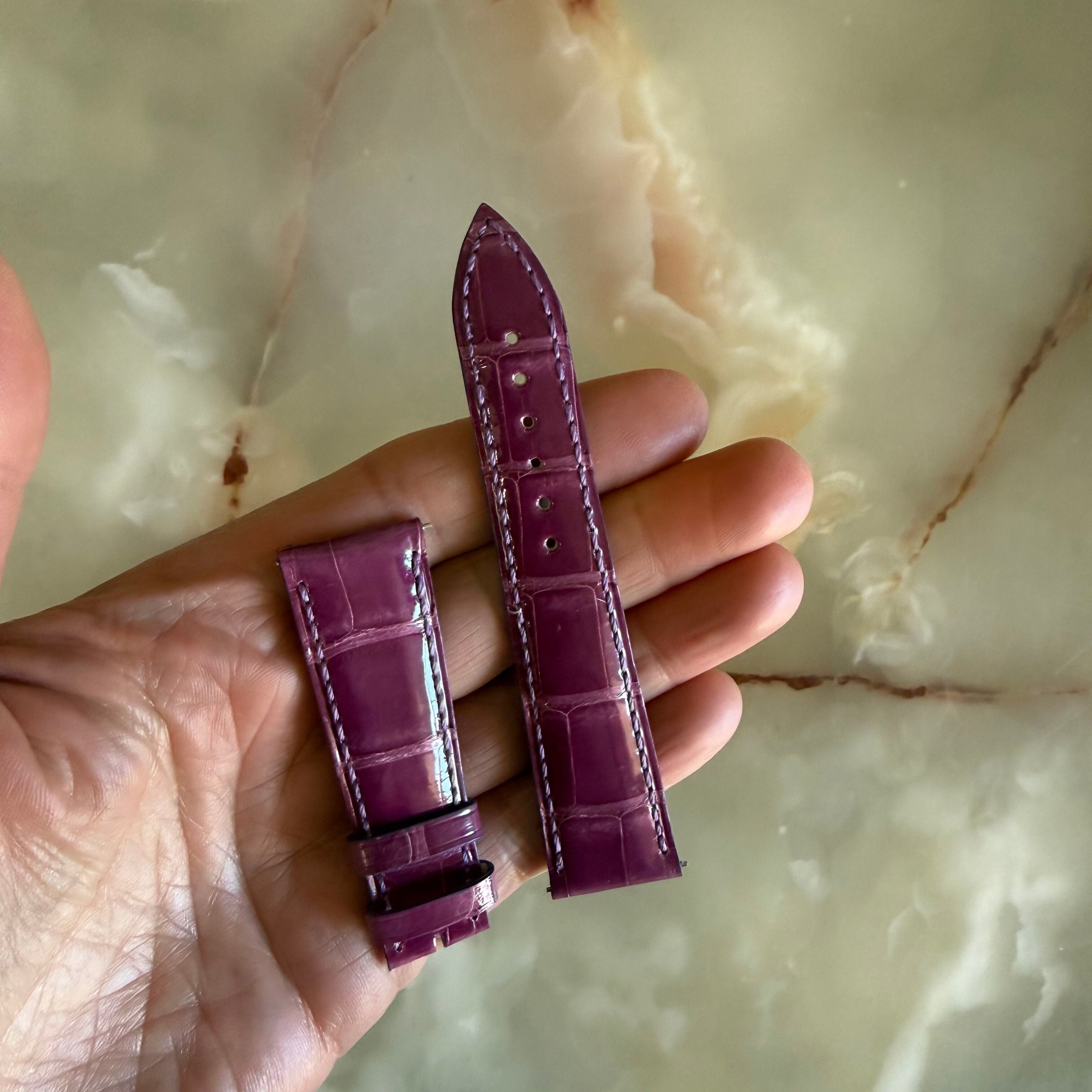 Authentic Franck Muller Purple Crocodile Stitching Padded Watch Strap Band 20mm
