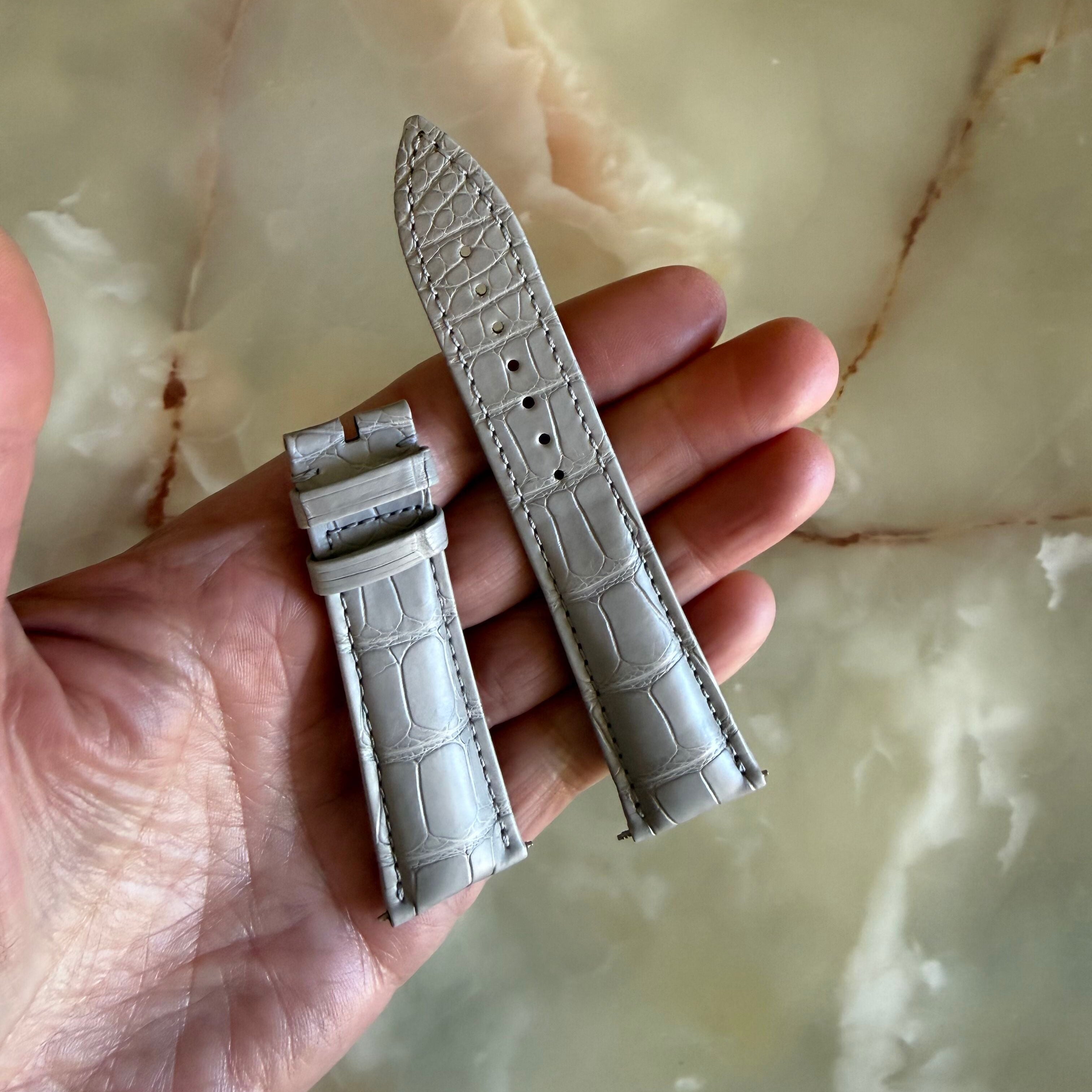 Authentic Franck Muller Grey Crocodile Stitching Padded Watch Strap Band 21mm