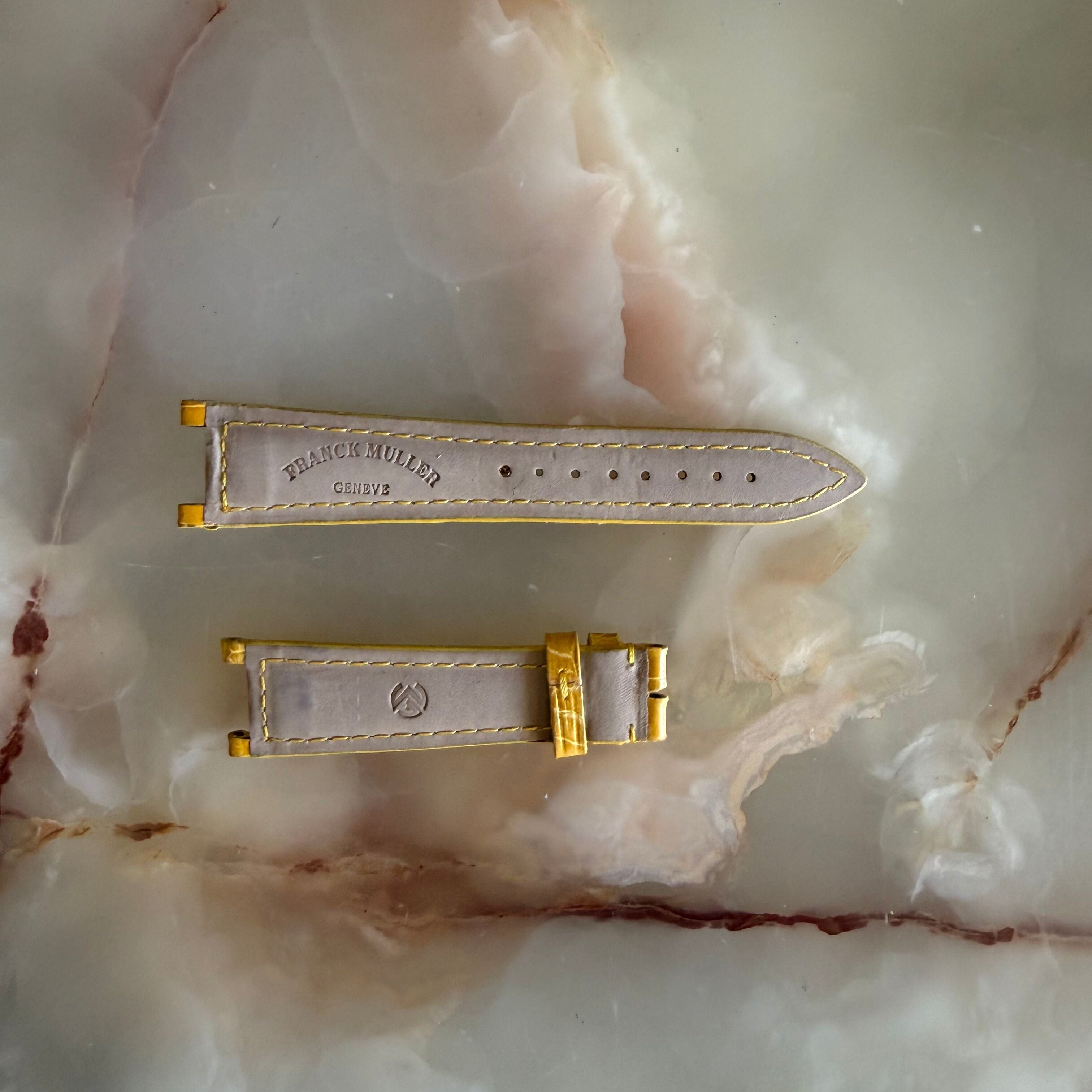 Authentic Franck Muller Yellow Crocodile Stitching Padded Watch Strap Band 20mm