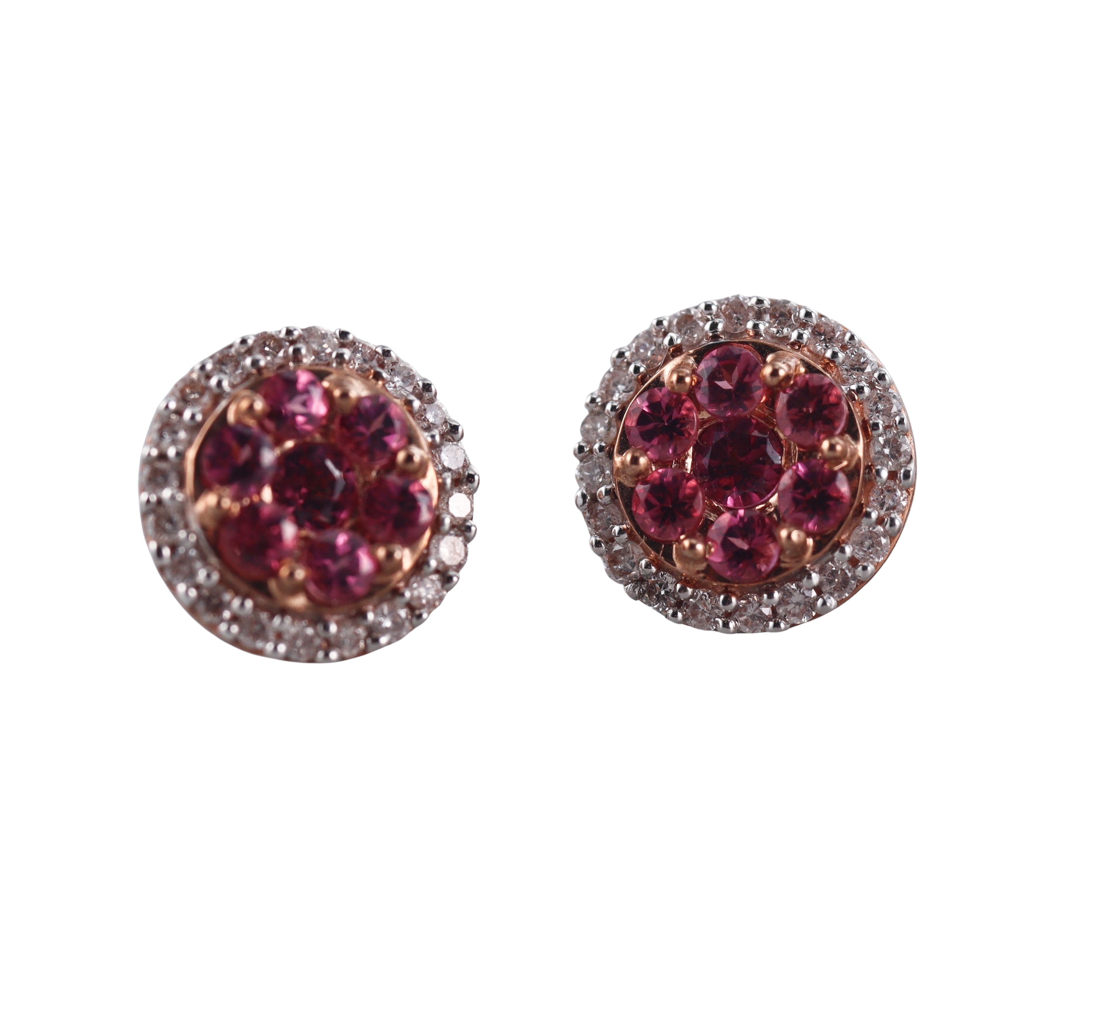 9k Gold Kallati Diamond Pink Sapphire Stud Earrings