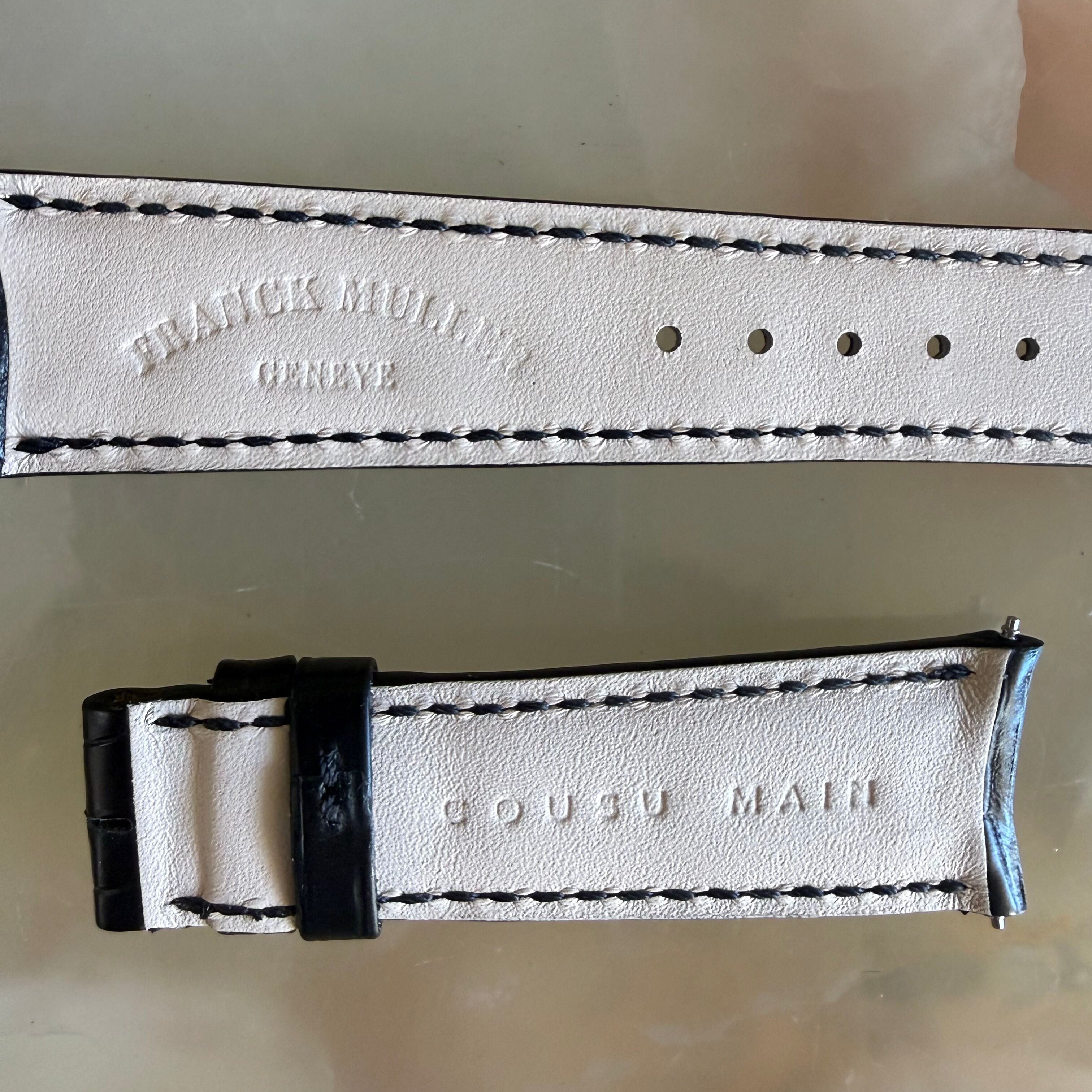 Authentic Franck Muller Black Crocodile Stitching Padded Watch Strap Band 20mm