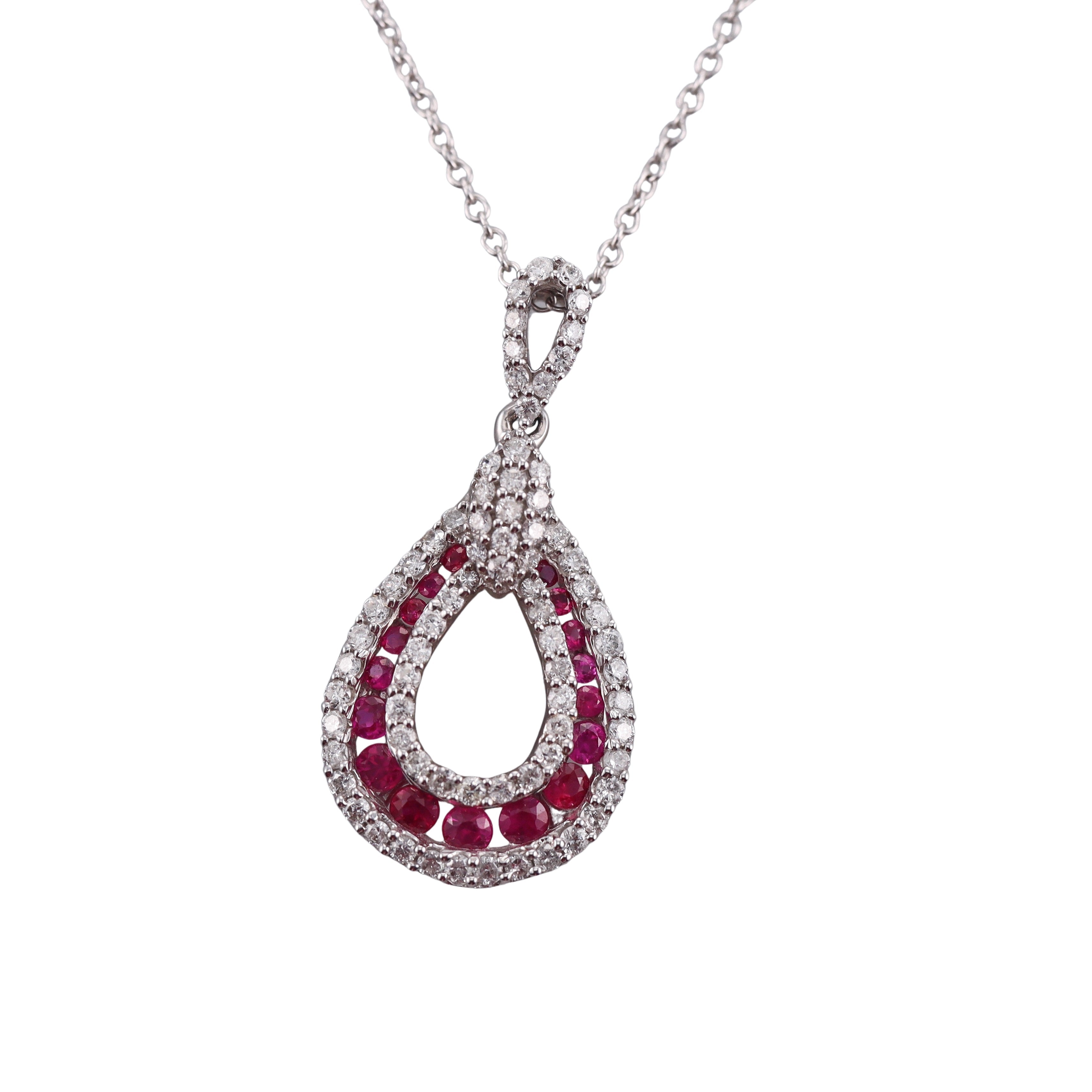 Kallati Ruby Diamond White Gold Pendant Necklace