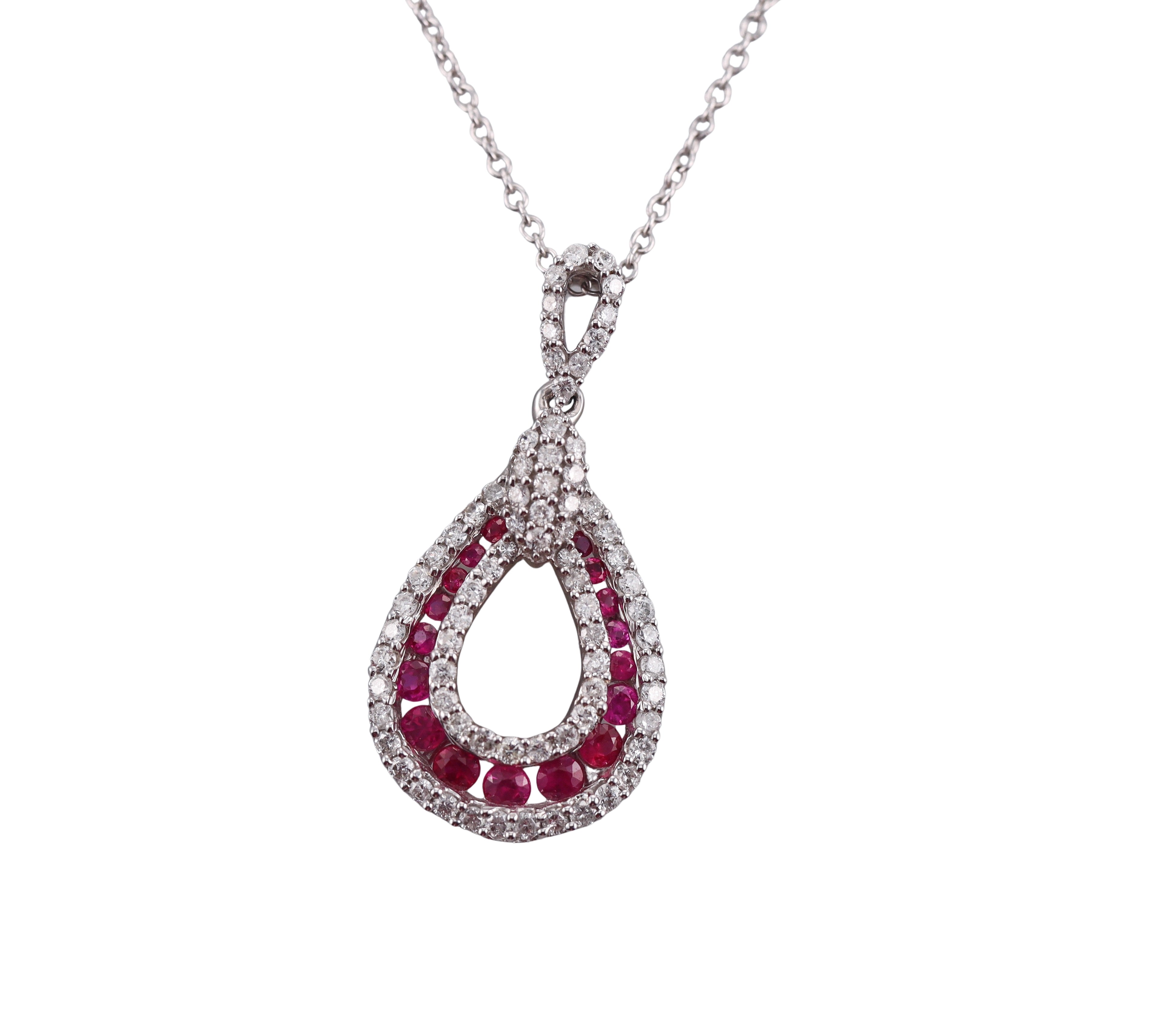 Brand New Kallati Ruby Diamond White Gold Pendant Necklace