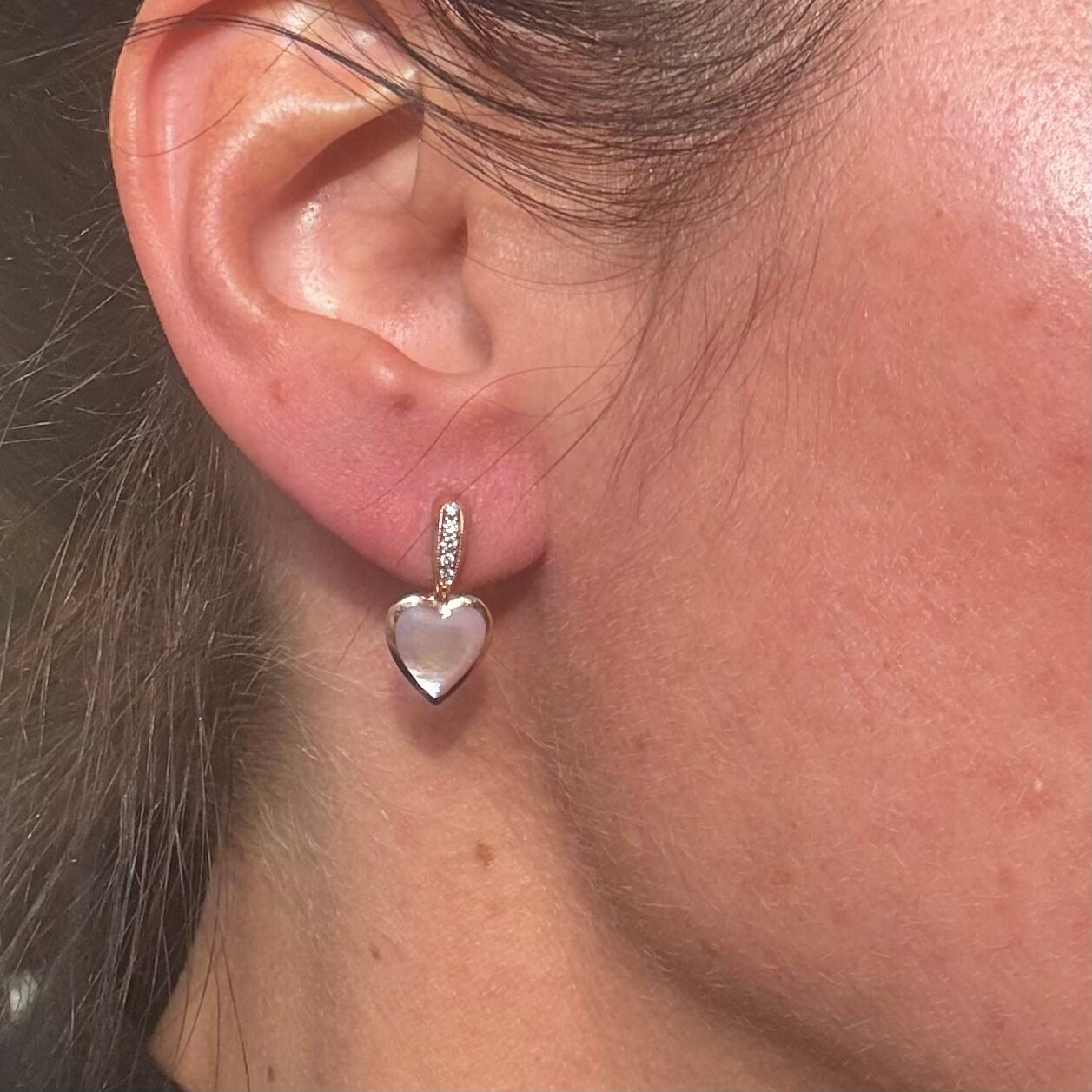 Kabana 14K Rose Gold Pink Mother of Pearl Diamond Heart Earrings