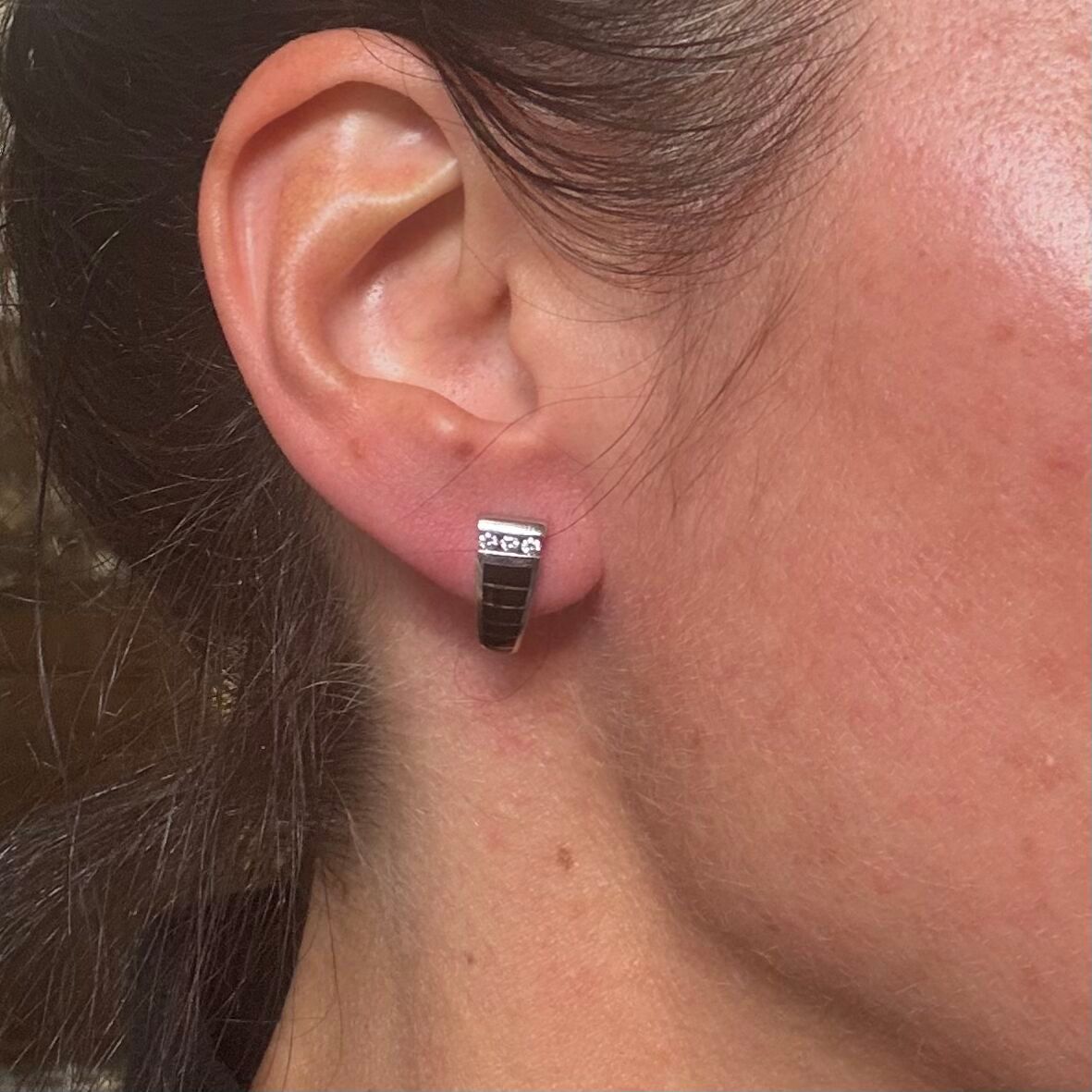 Kabana 14K White Gold Black Onyx Diamond Earrings