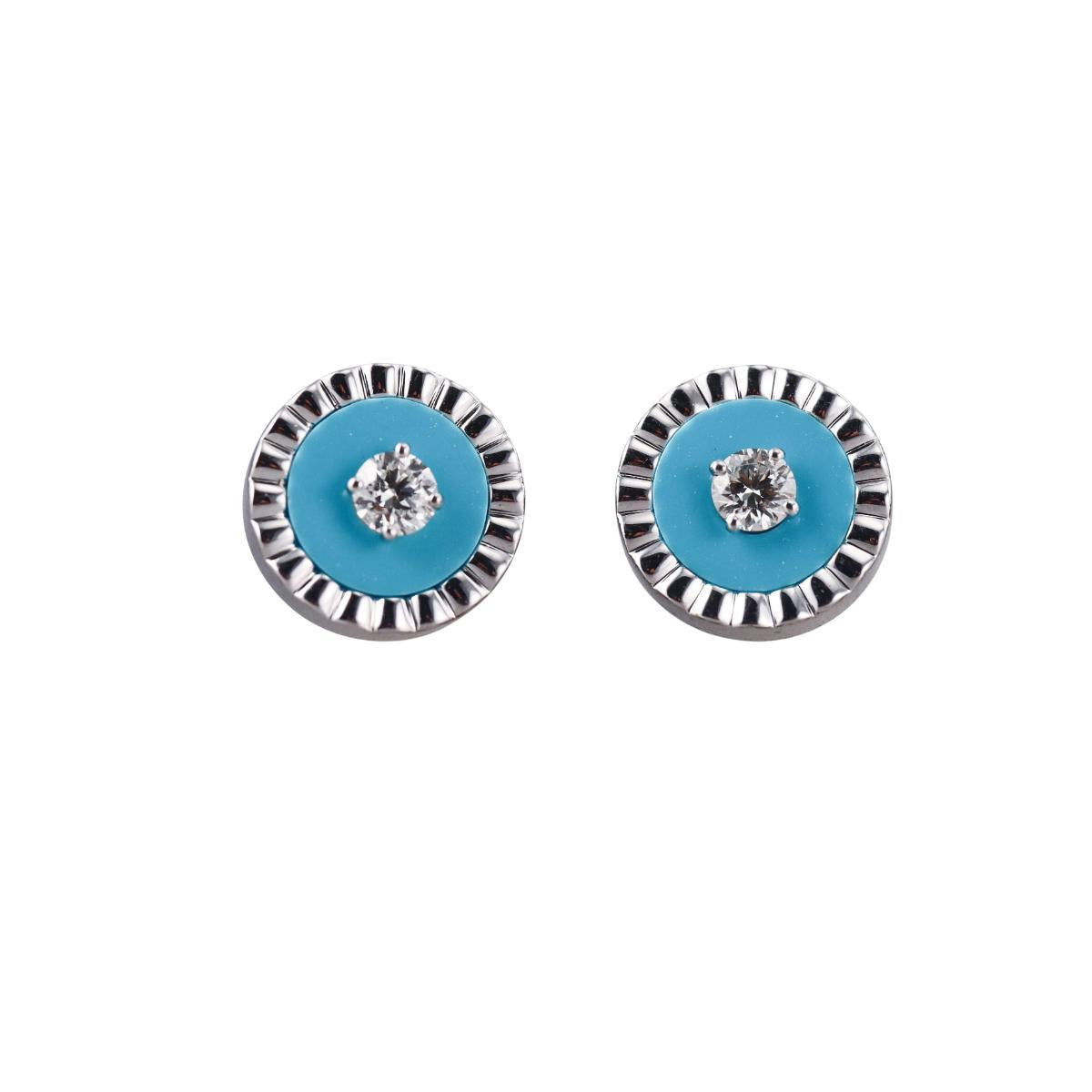 Marli 18k Gold Diamond Turquoise Stud Earrings