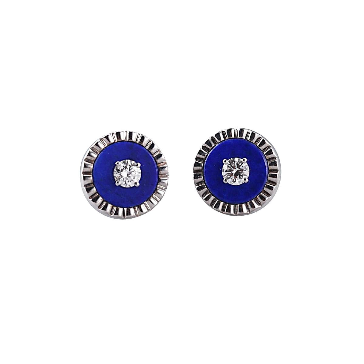 Marli 18k White Gold Diamond Lapis Stud Earrings