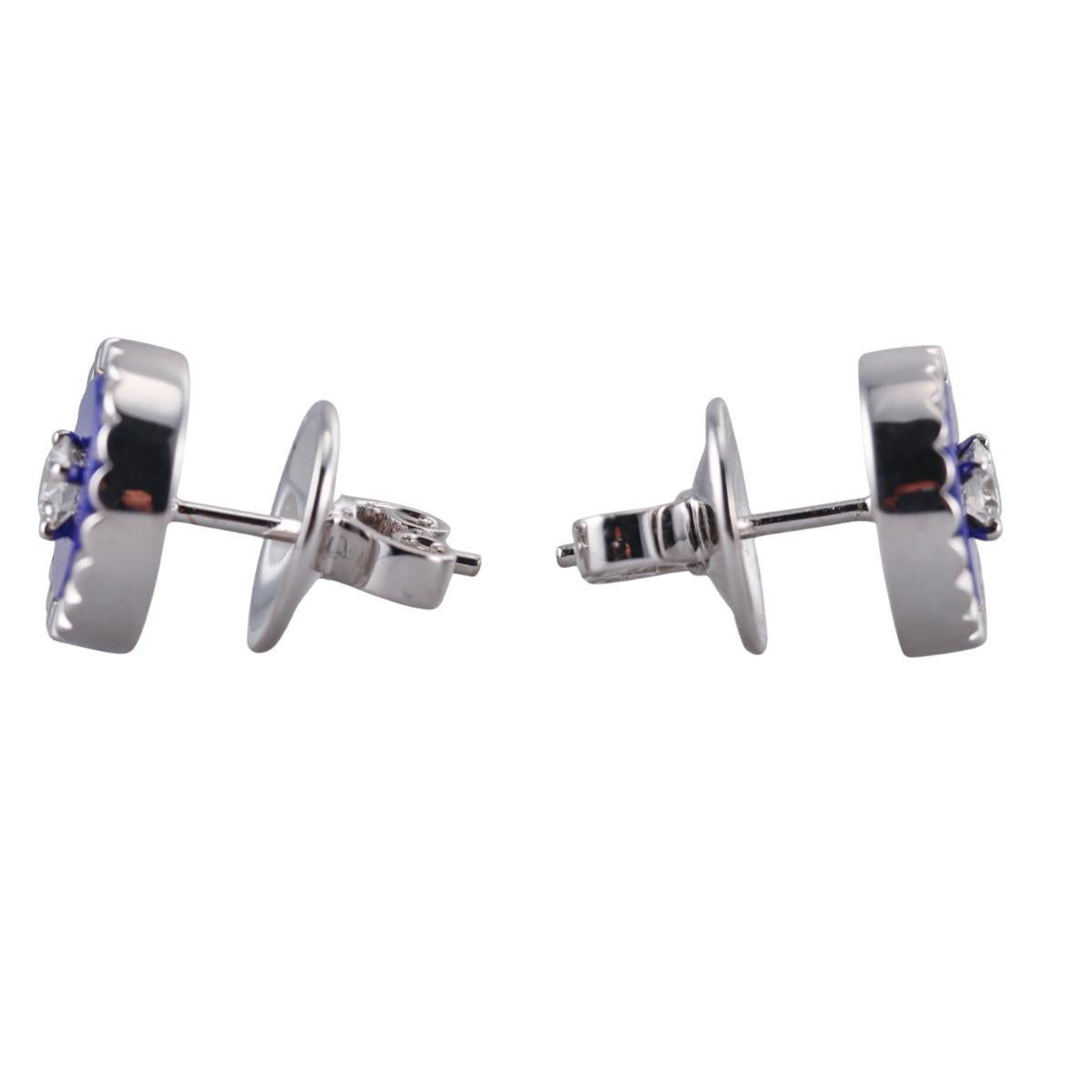Marli 18k White Gold Diamond Lapis Stud Earrings