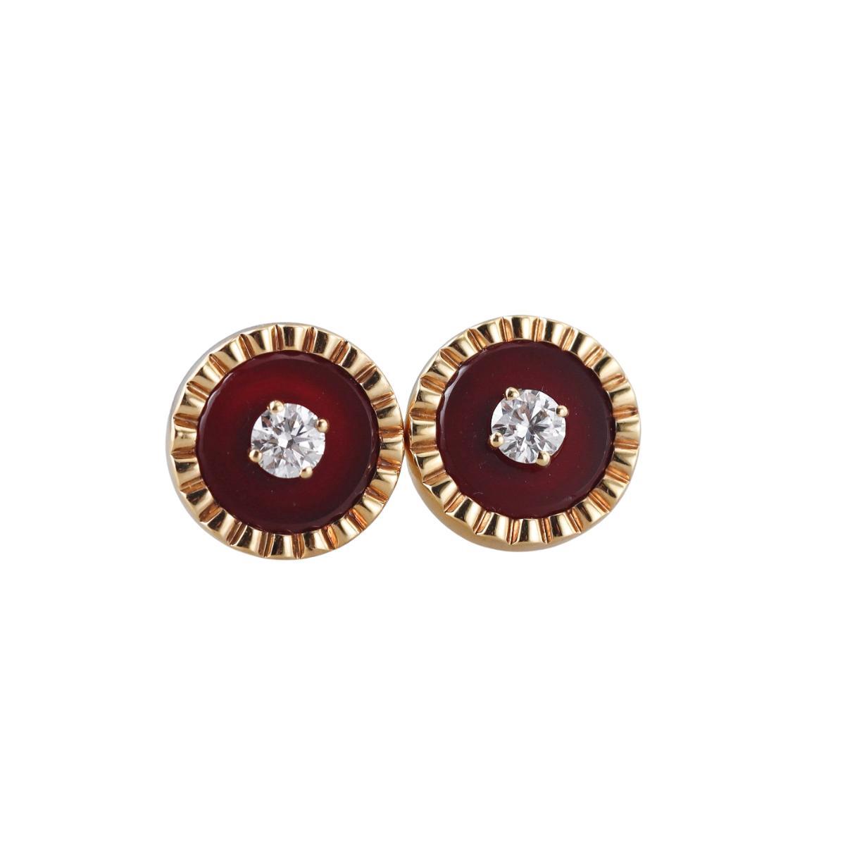 Marli 18k Yellow Gold Diamond Carnelian Stud Earrings