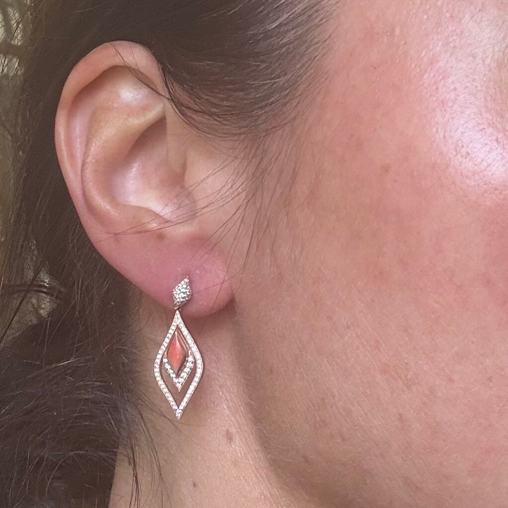 Kabana 14K Rose Gold Red Spiny Oyster Diamond Drop Earrings