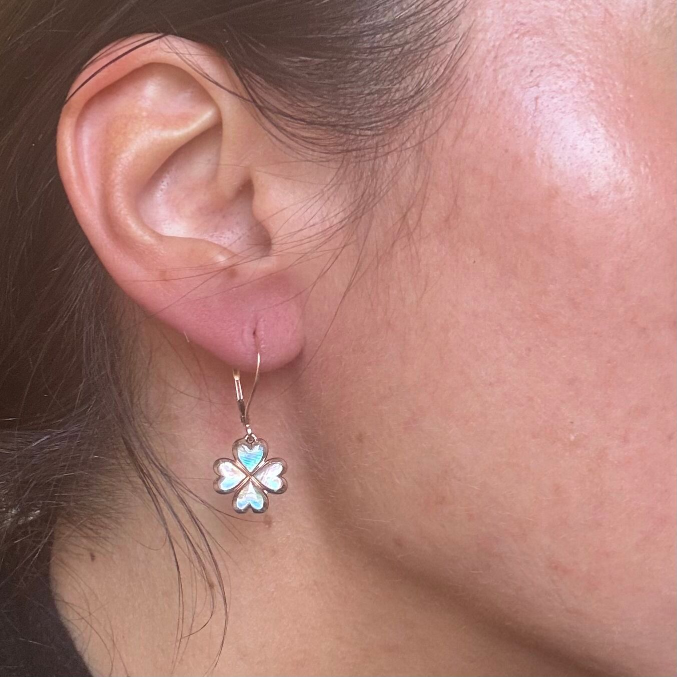 Kabana 14K Rose Gold Mother of Pearl Shamrock Clover Earrings