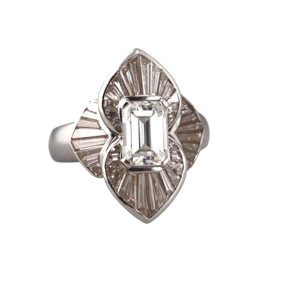 EGL 1.70ct VS1 H-I Emerald Cut Diamond 18k Gold Engagement Ring