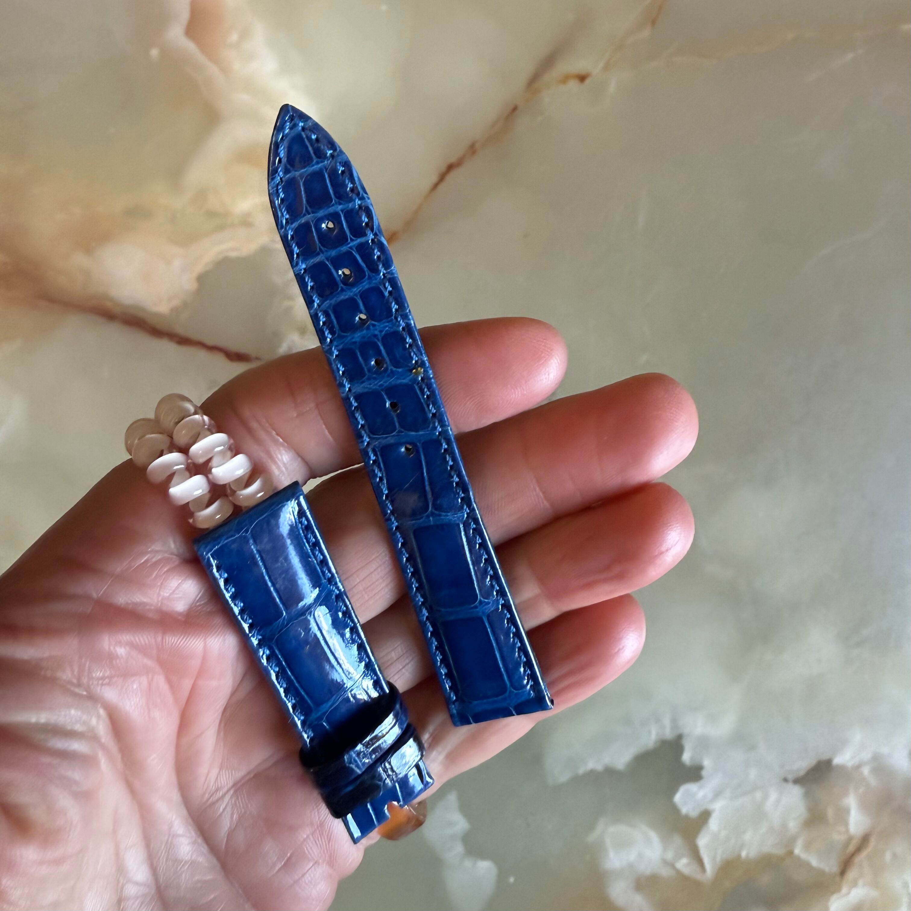 Authentic Breguet Blue Crocodile Watch Strap Band 16.5mm Padded & Stitched