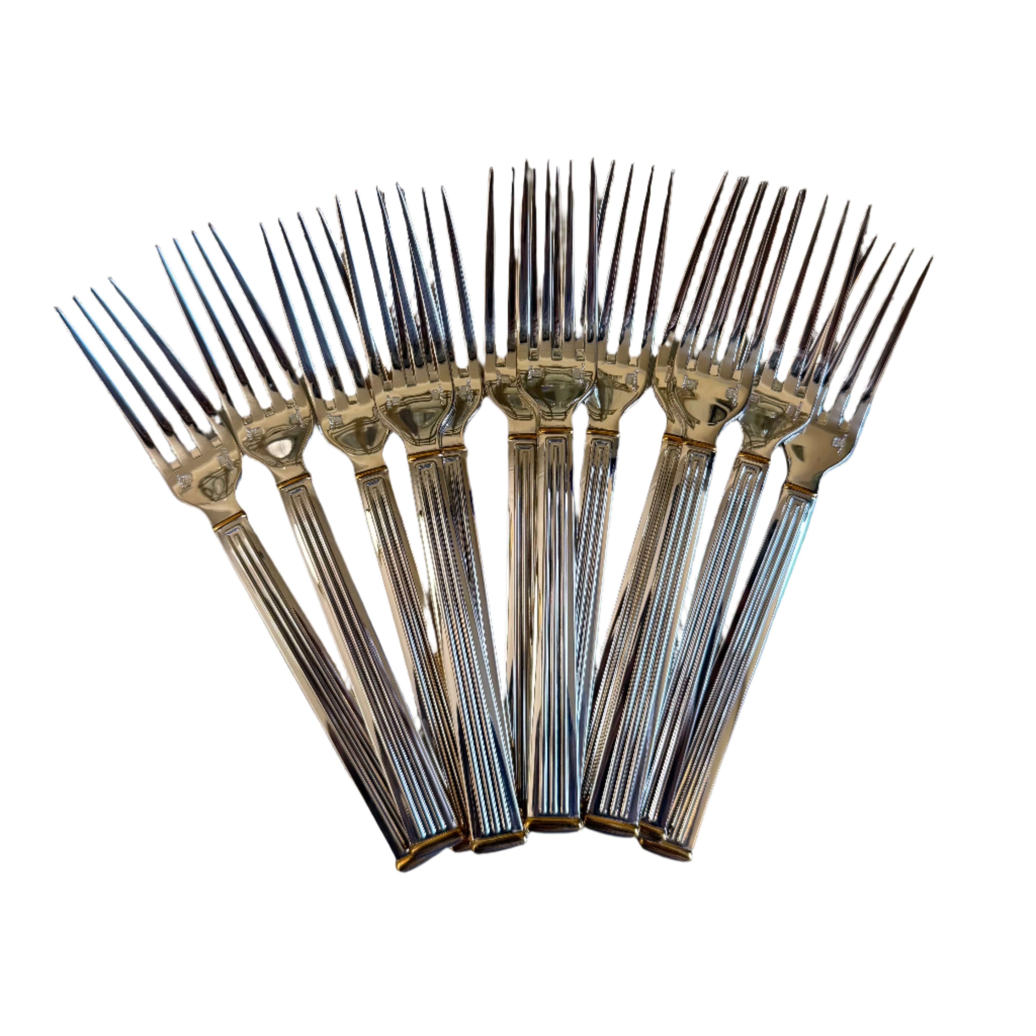 Christofle Triade Gold Rings Silver Plated Dessert Fork Set of 12 1036015
