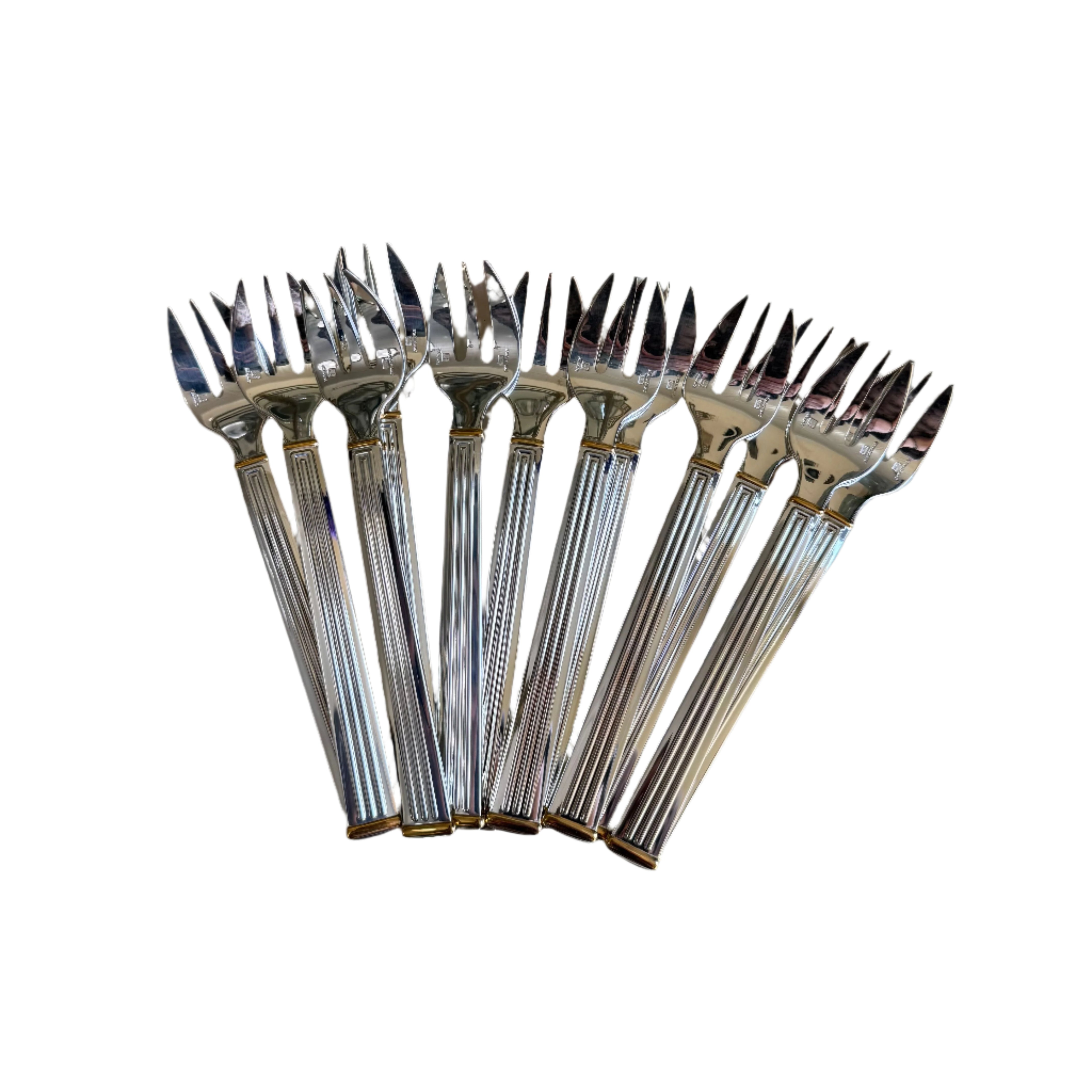 Christofle Triade Gold Rings Silver Plated Oyster Cocktail Fork Set of 12 1036048
