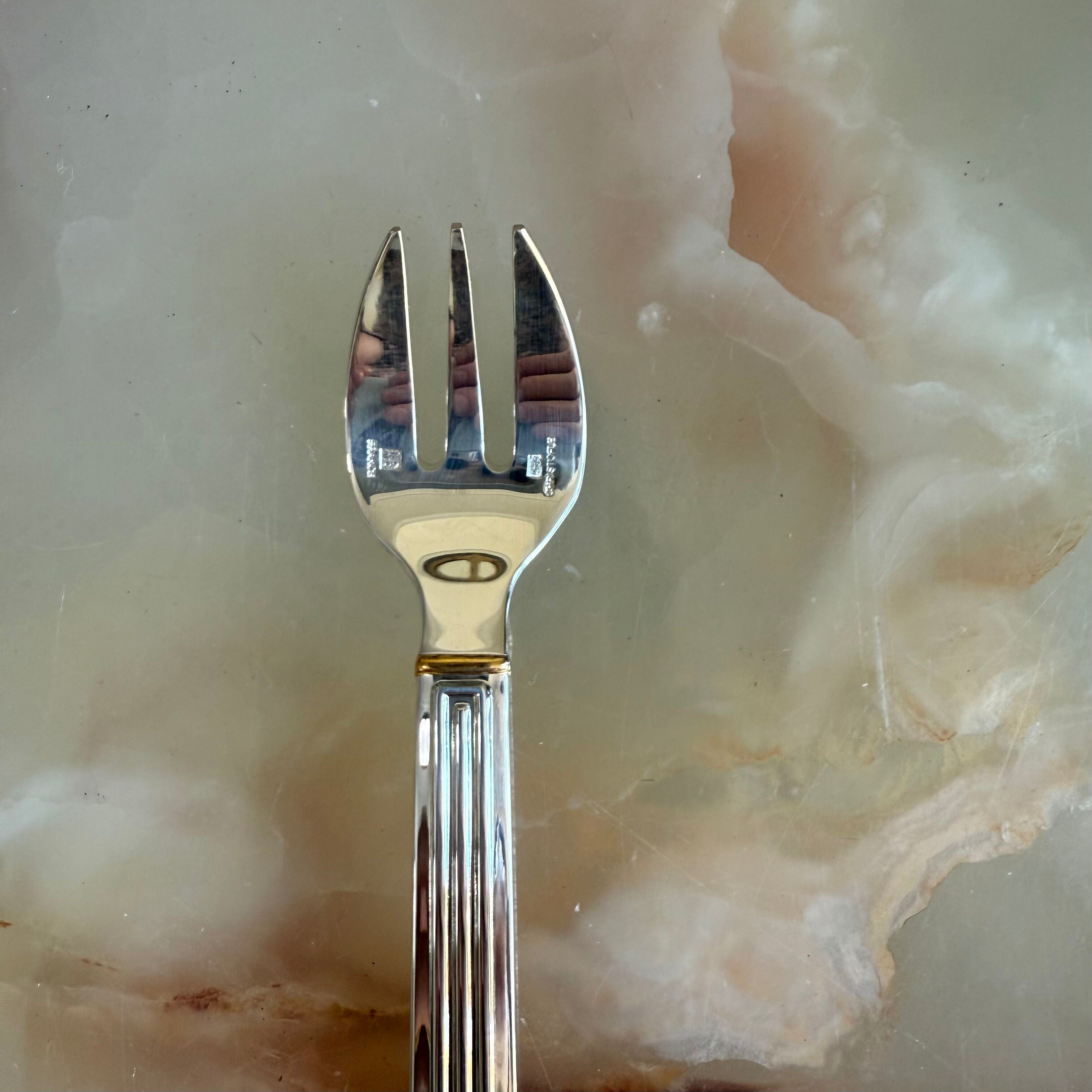 Christofle Triade Gold Rings Silver Plated Oyster Cocktail Fork Set of 12 1036048