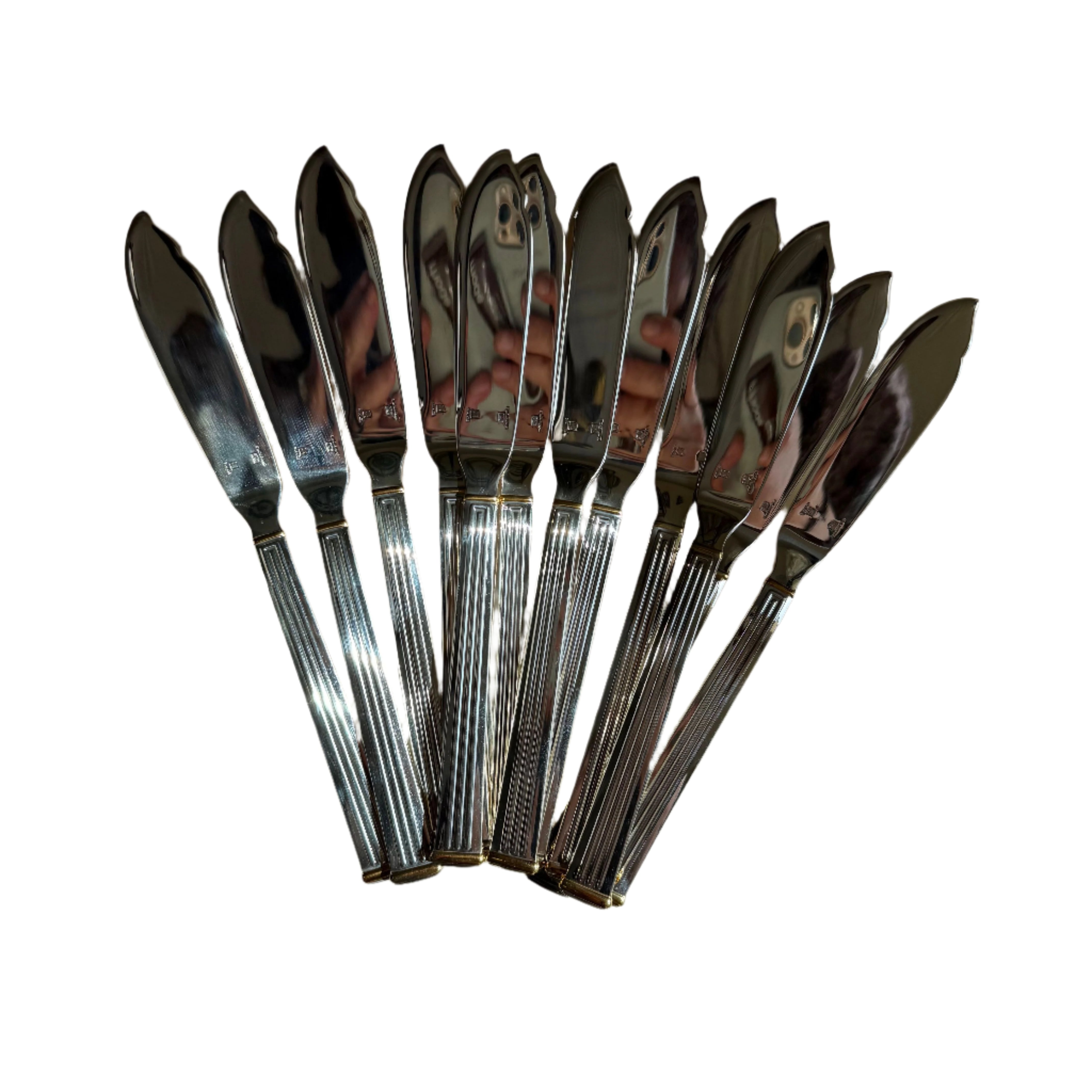 Christofle Triade Gold Rings Silver Plated Fish Knife Set of 12 1036020