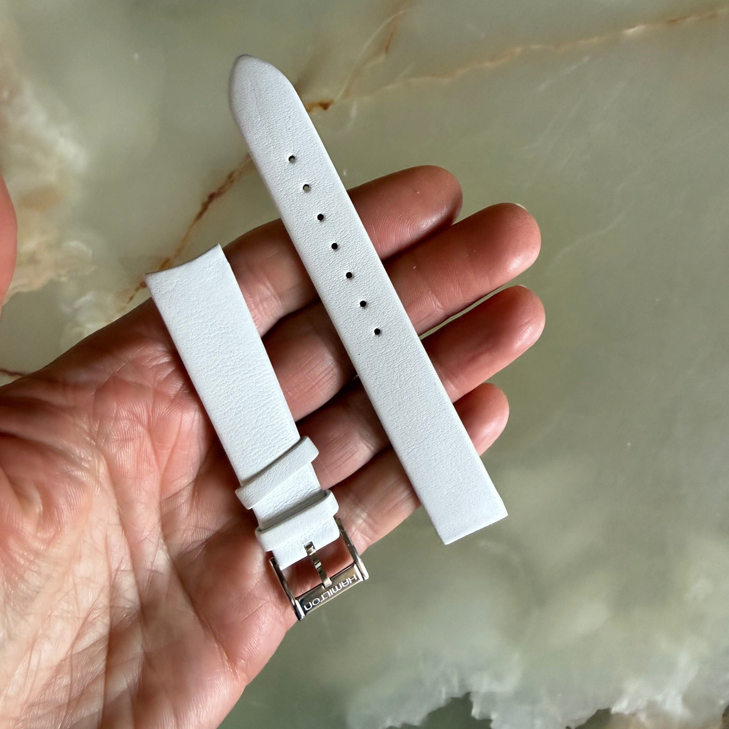 Authentic Hamilton White Leather Watch Strap Band 16mm w Buckle H600772101