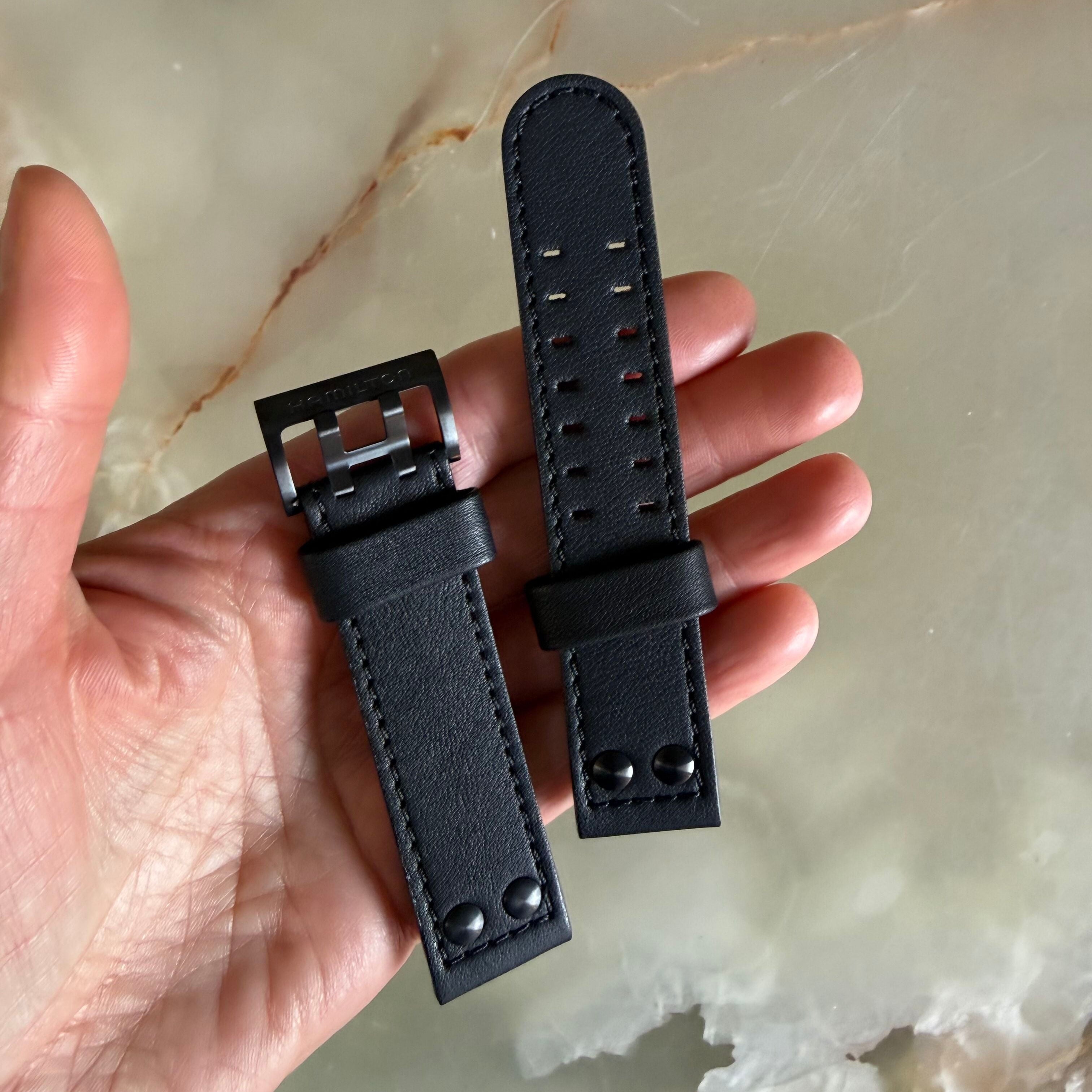 Authentic Hamilton Black Leather Watch Strap Band 22mm w Buckle H600777112