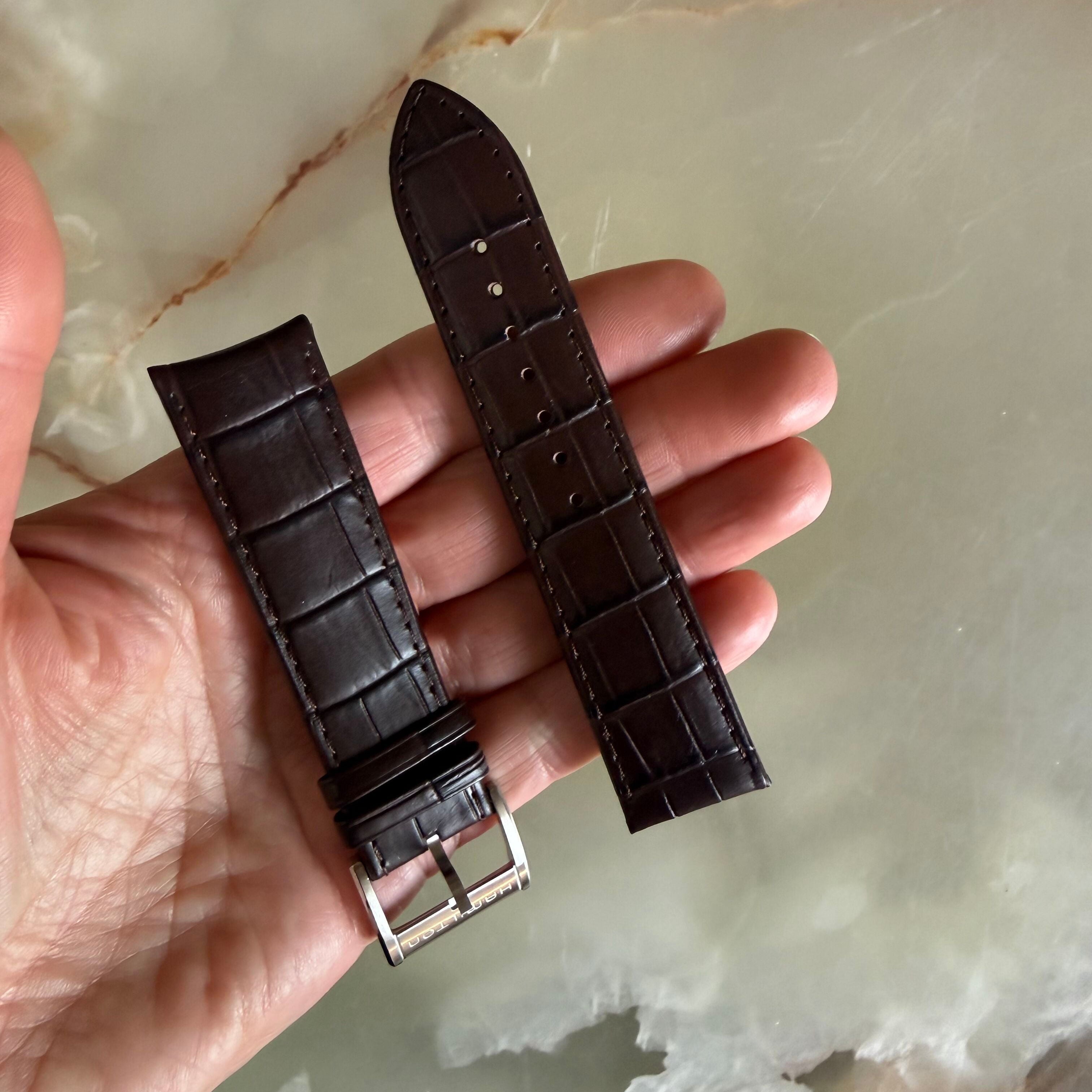 Authentic Hamilton Brown Crocodile Leather Watch Strap Band 22mm w Buckle H600326105