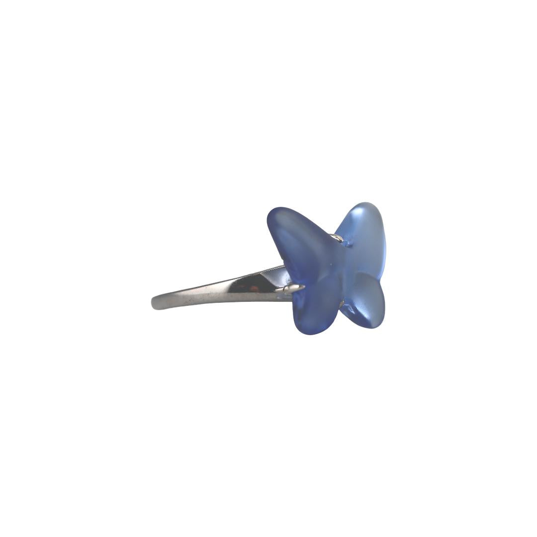 Lalique Papillon Sterling Silver Blue Crystal Butterfly Ring 10751500