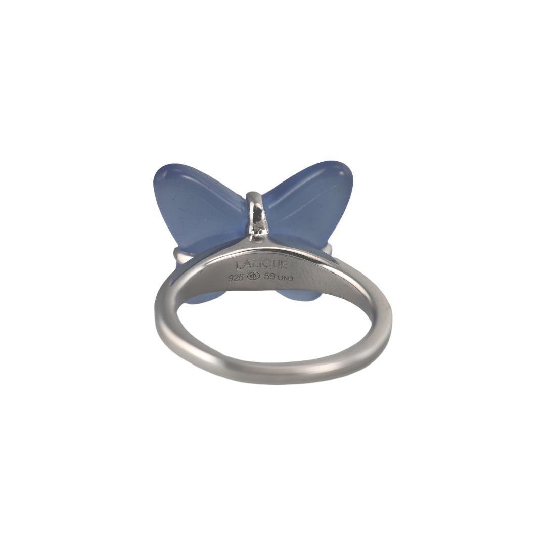 Lalique Papillon Sterling Silver Blue Crystal Butterfly Ring 10751500