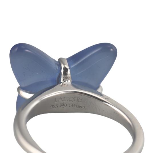 Lalique Papillon Sterling Silver Blue Crystal Butterfly Ring 10751500