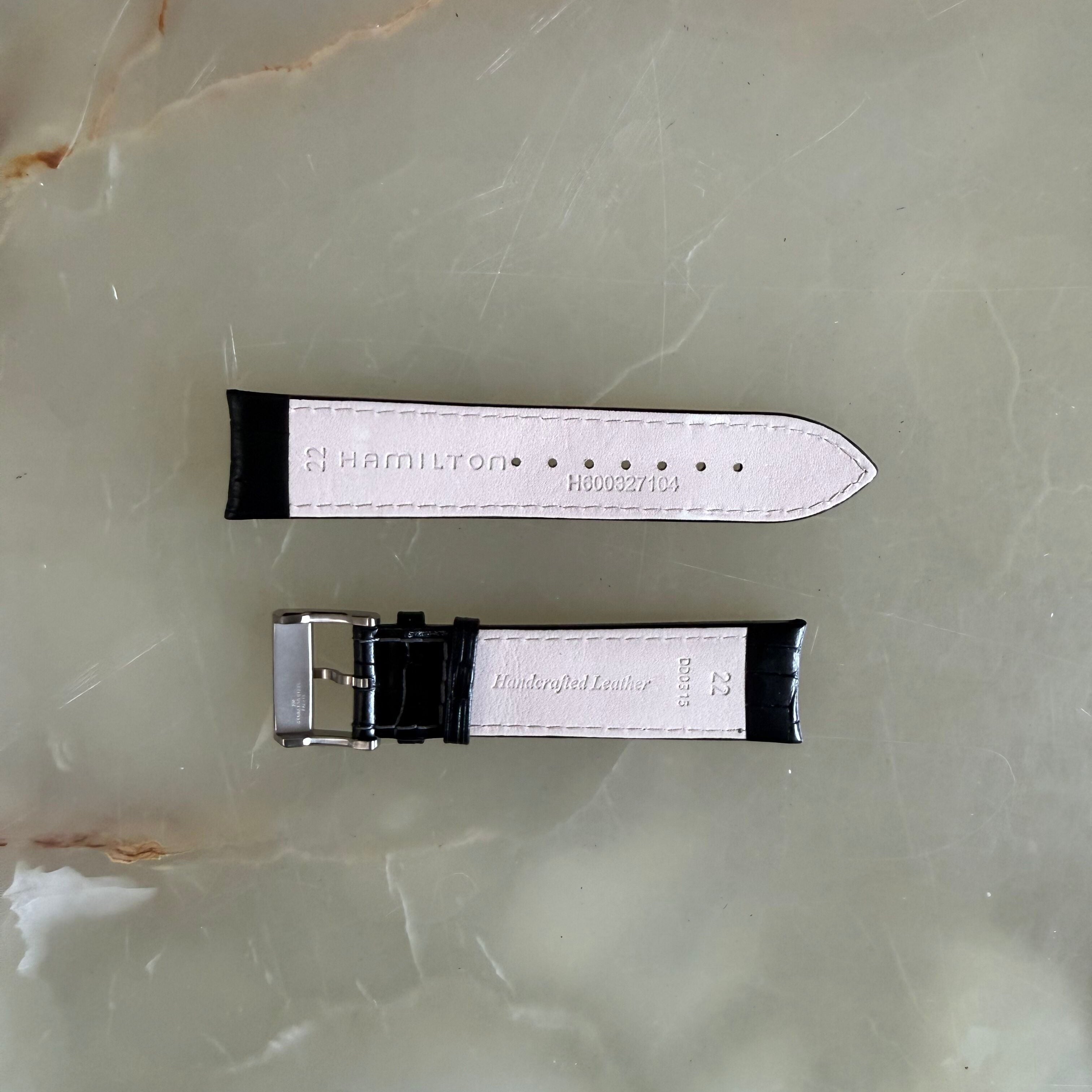 Authentic Hamilton Black Crocodile Leather Watch Strap Band 22mm w Buckle