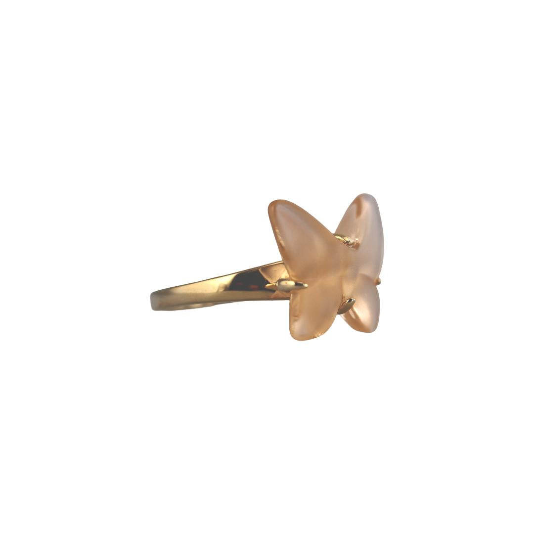 Lalique Papillon Gold Plated Peach Crystal Butterfly Ring 10753600