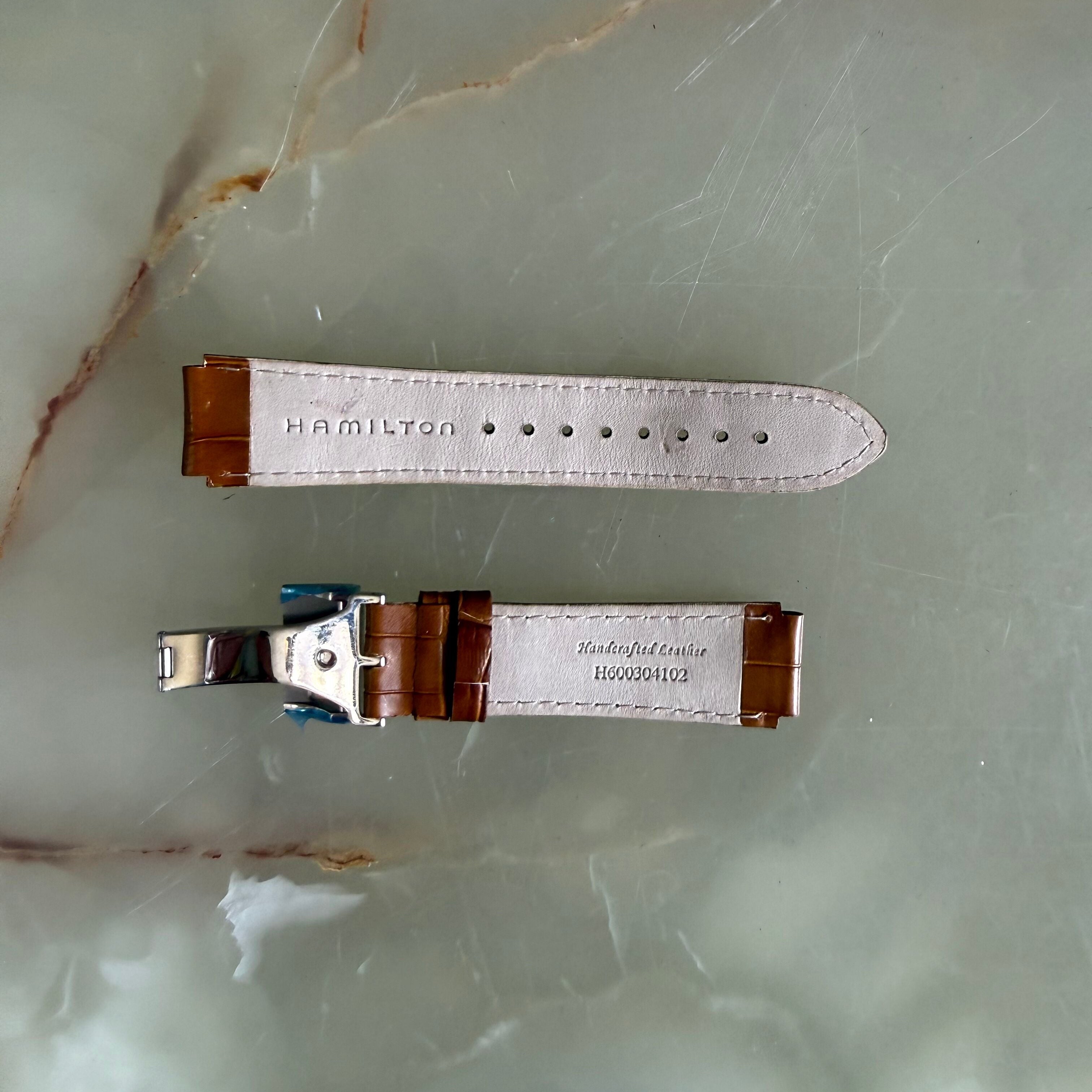 Authentic Hamilton Brown Leather Watch Strap Band 19mm w Deployant Buckle H600304102