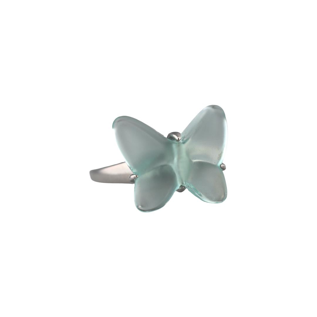 Lalique Papillon Sterling Silver Lagoon Crystal Butterfly Ring 10752800