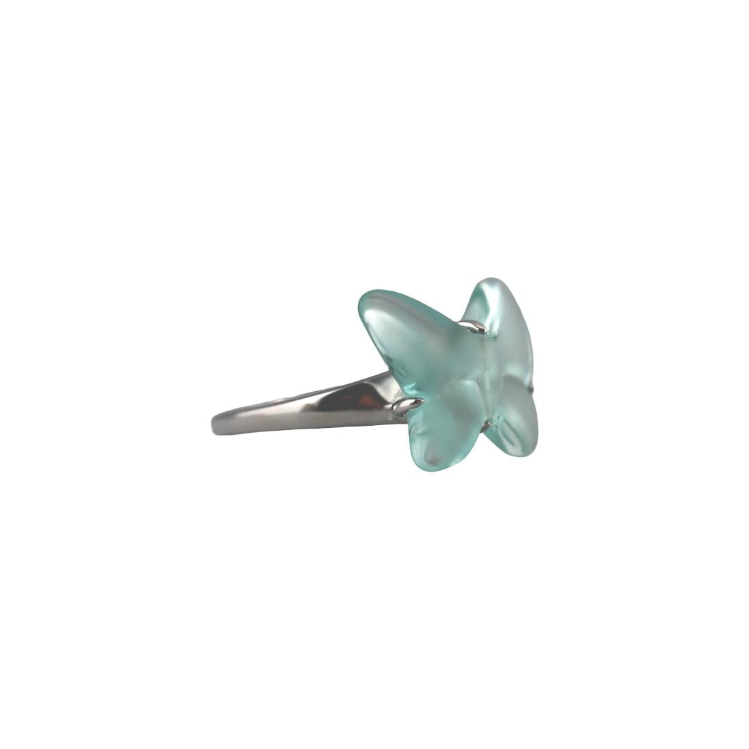 Lalique Papillon Sterling Silver Lagoon Crystal Butterfly Ring 10752800