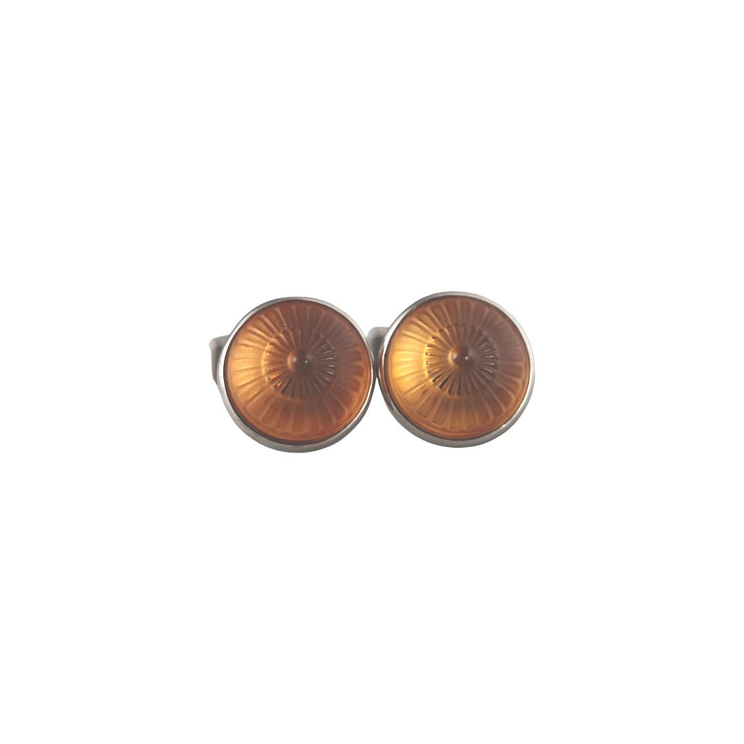 Lalique Toupie Spinning Top Amber Crystal Palladium Cufflinks 10728600
