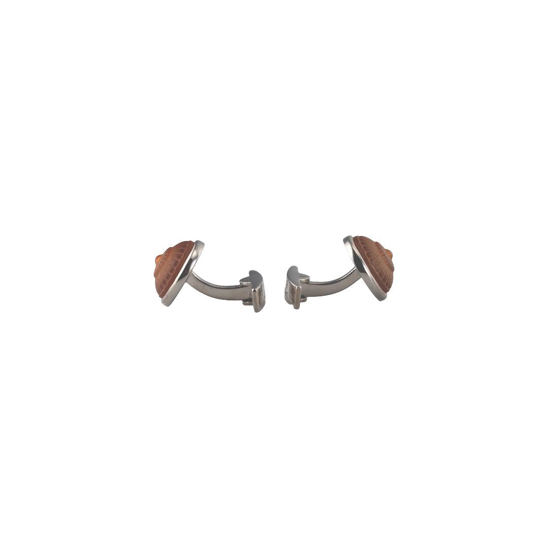 Lalique Toupie Spinning Top Amber Crystal Palladium Cufflinks 10728600
