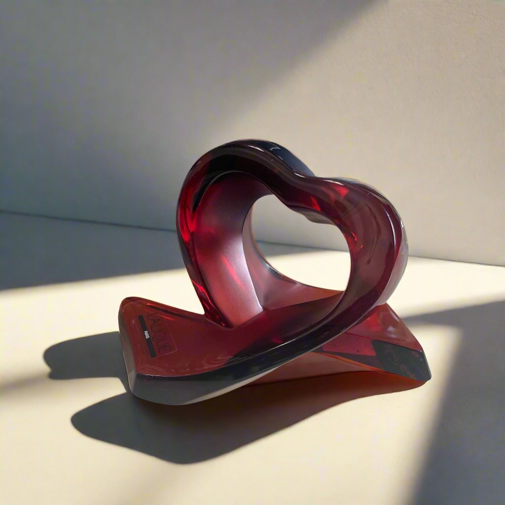 Lalique Heart Ribbon Figure Red 1402500 Brand New Old Stock