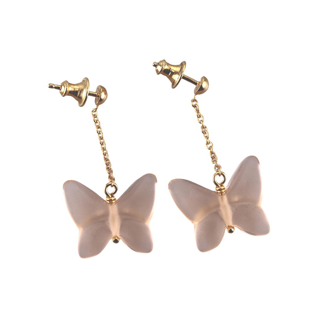 Lalique Papillon Peach Crystal Gold Plated Butterfly Earrings 10753900