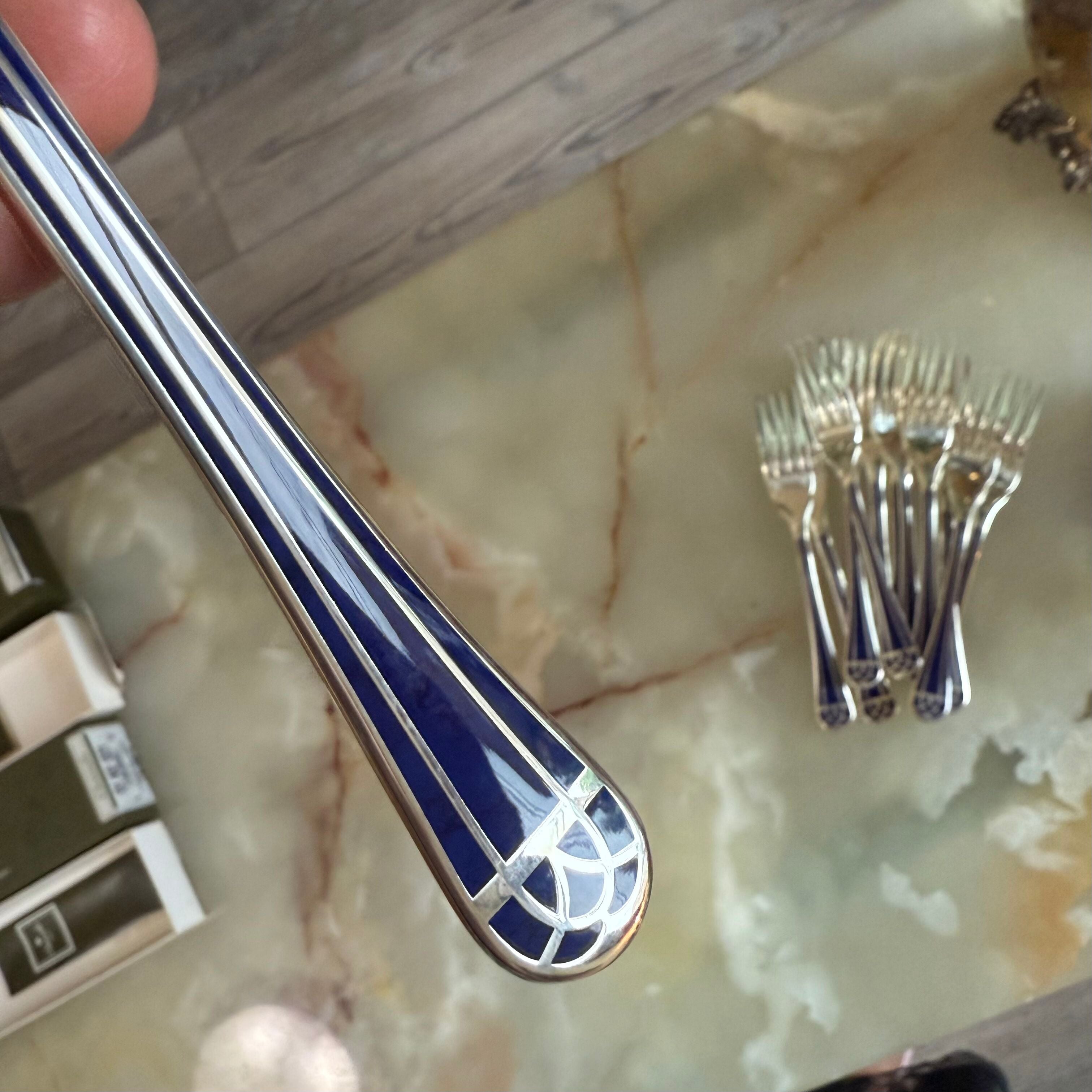 Christofle Talisman Silver Plated Blue Fish Fork Set of 12 0140021