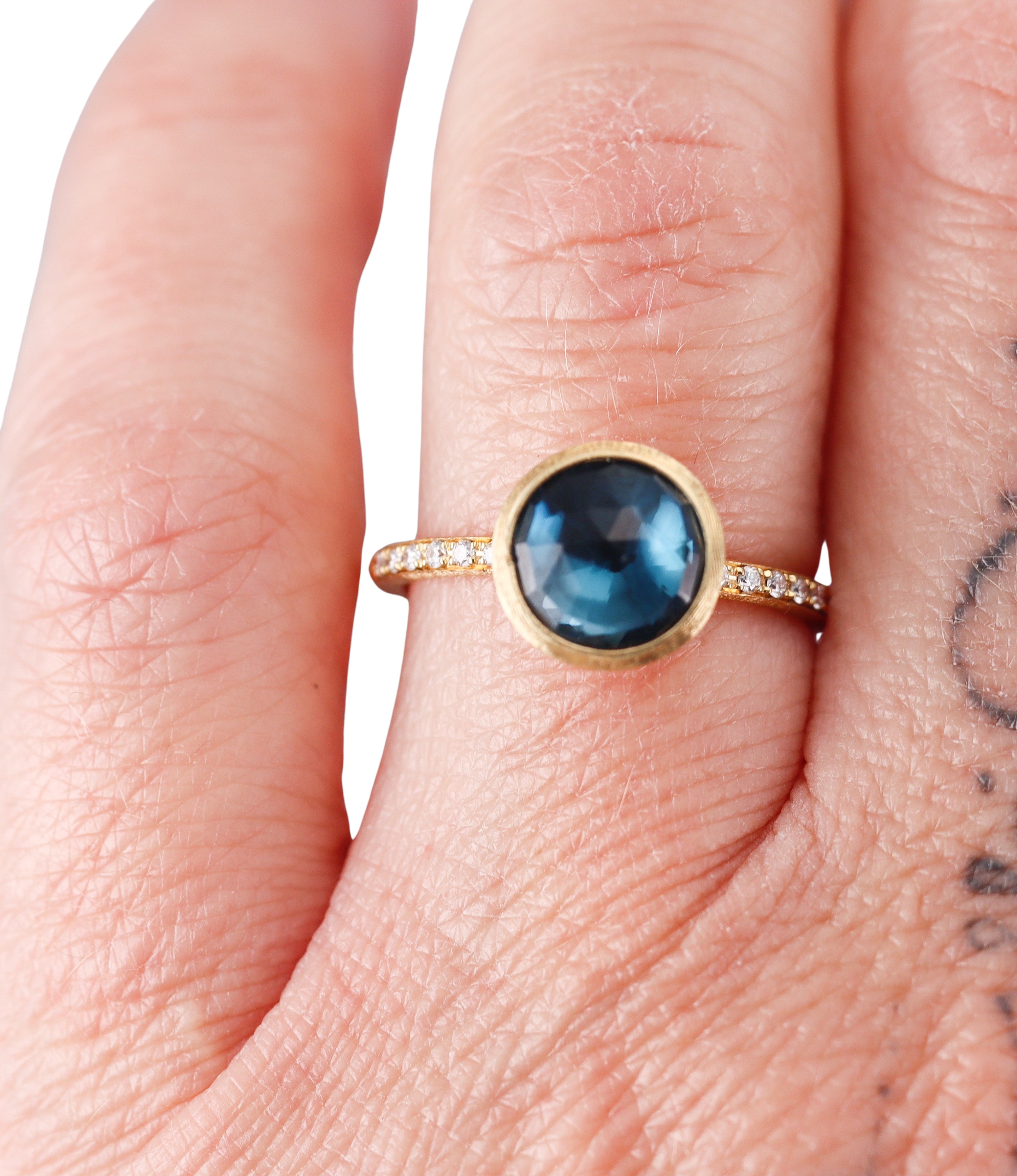 Marco Bicego Jaipur 18K Gold London Blue Topaz Diamond Ring