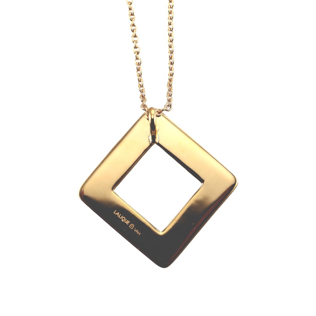 Lalique Losange Bacchantes Nudes Clear Crystal Gold Plated Necklace 10780500