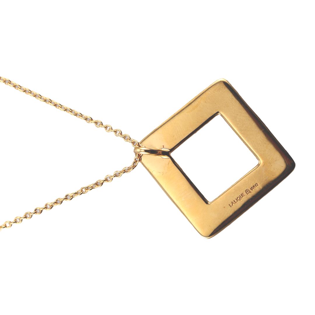 Lalique Losange Bacchantes Nudes Blue Crystal Gold Plated Necklace 10780600