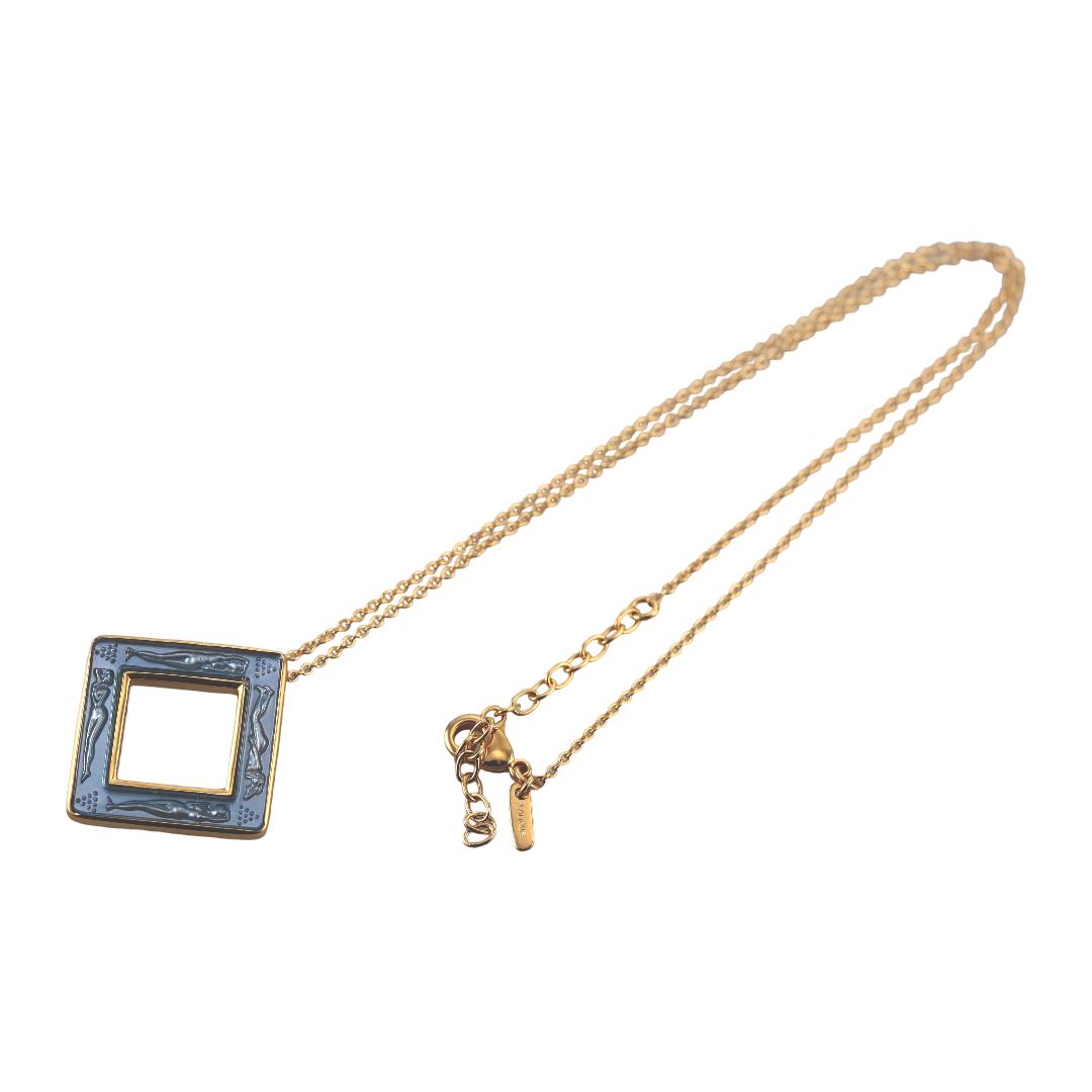 Lalique Losange Bacchantes Nudes Blue Crystal Gold Plated Necklace 10780600