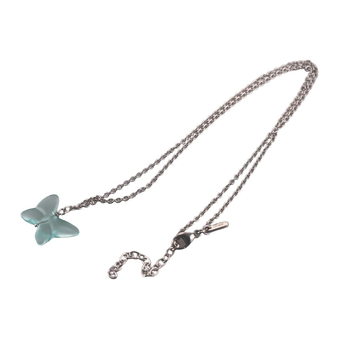 Lalique Papillon Lagoon Crystal Silver Chain Butterfly Necklace 10753000